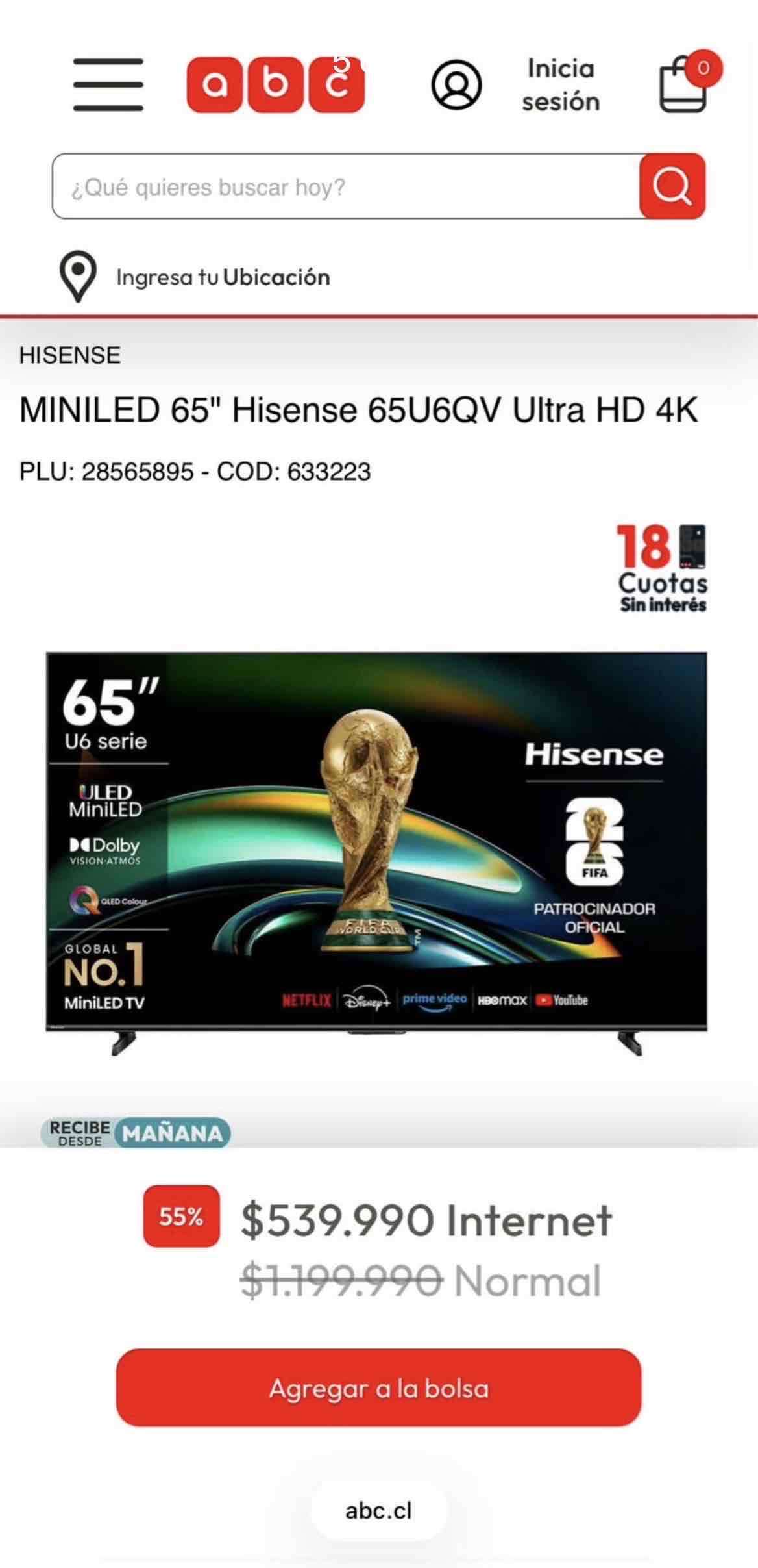 TV Hisense 65” MiniLED ULED para repuestos - miniatura 5