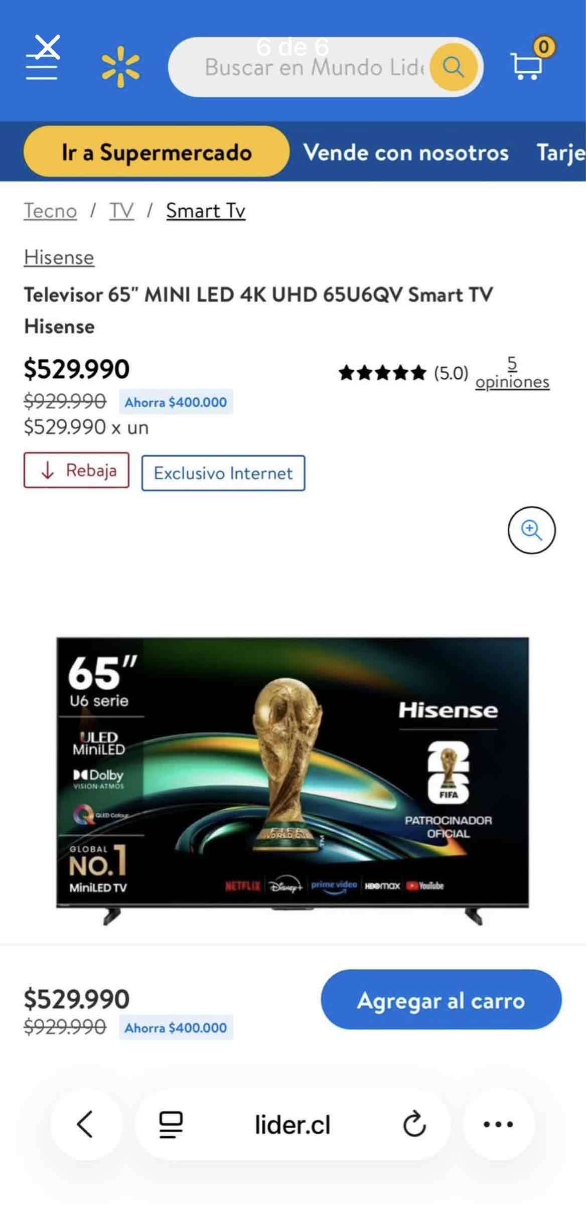 TV Hisense 65” MiniLED ULED para repuestos - miniatura 6