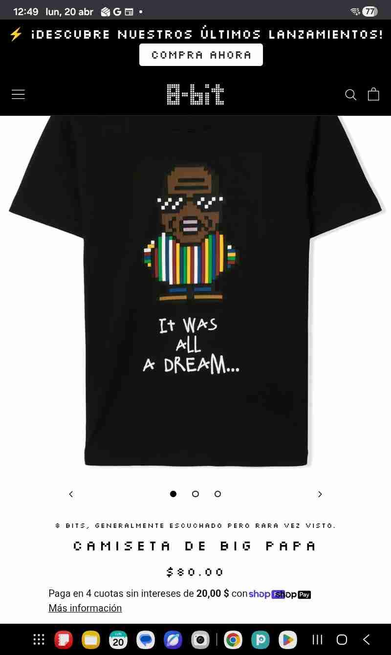 Polera negra pixelado Big papa. 8 BIT. - miniatura 3