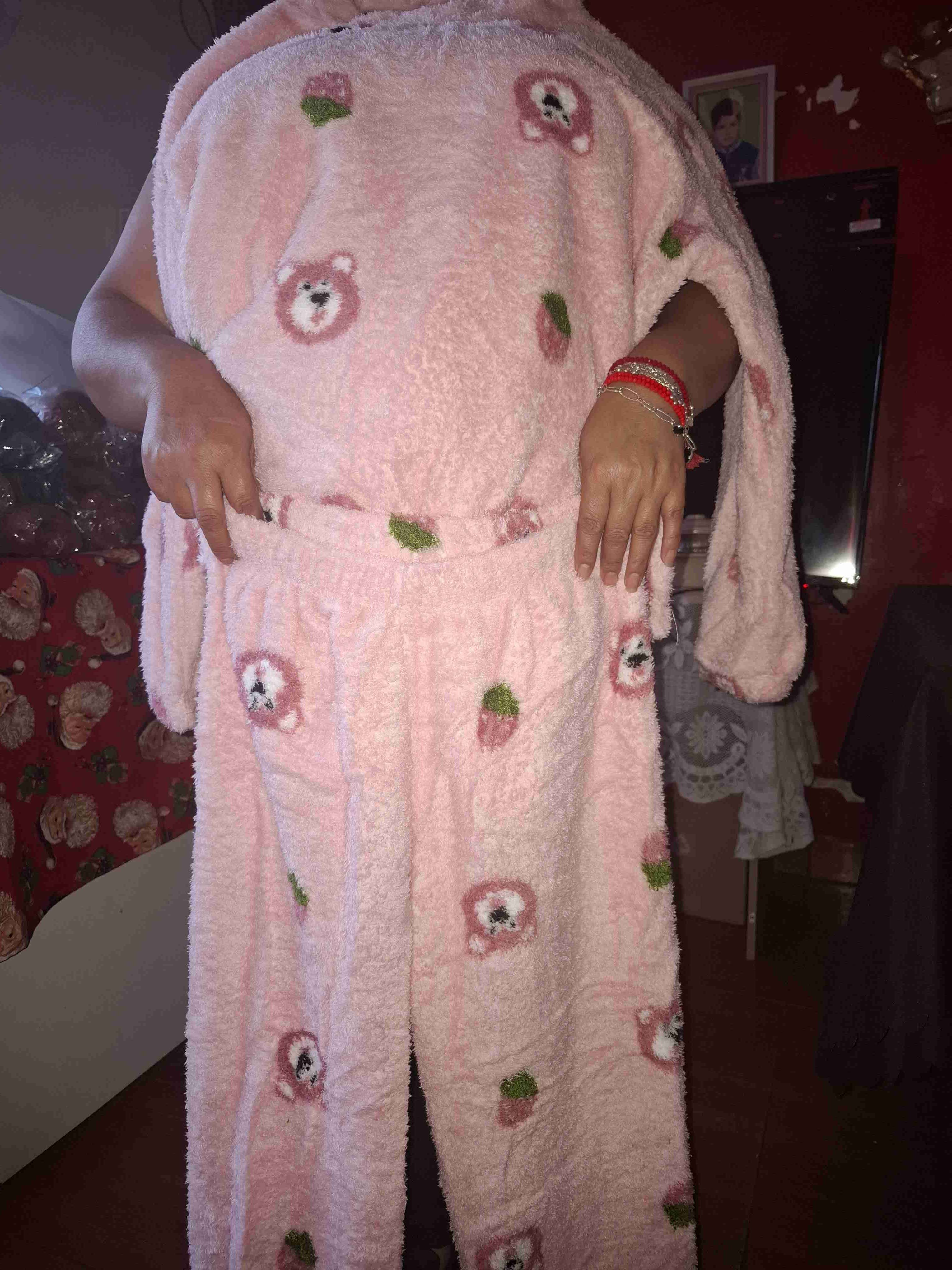 Pijama polar rosa con diseño oso - miniatura 1