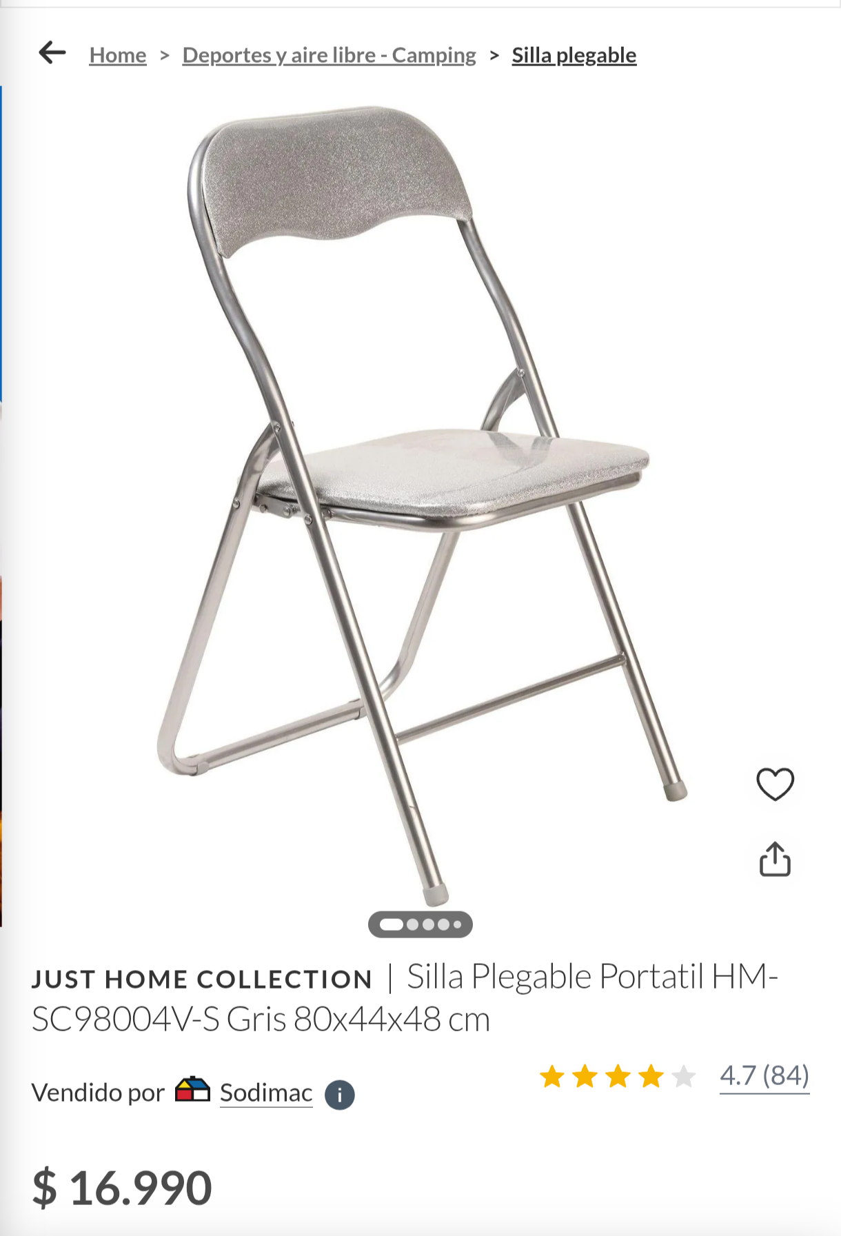Silla plegable gris billante muy linda - miniatura 4