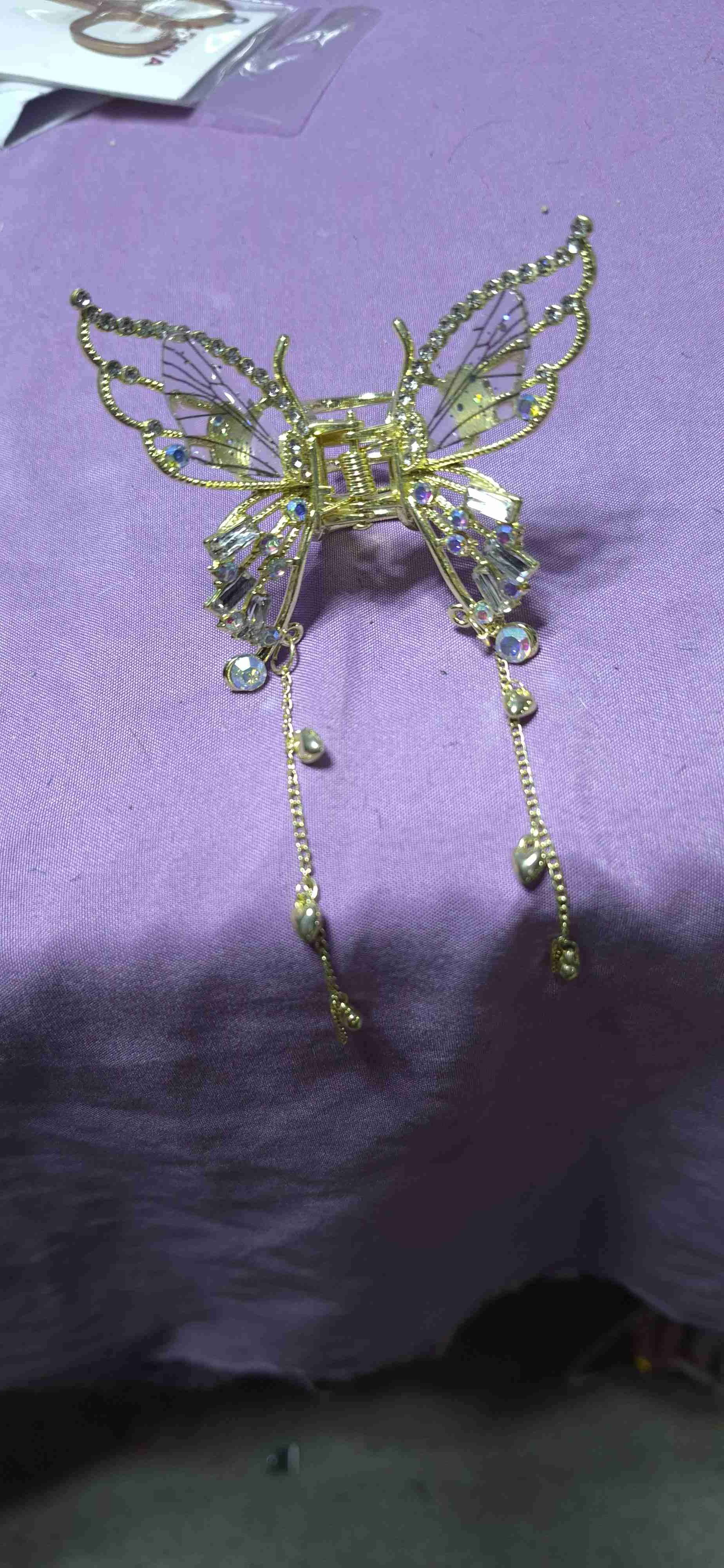 Pinche metalico mariposa dorada con gemas - miniatura 4