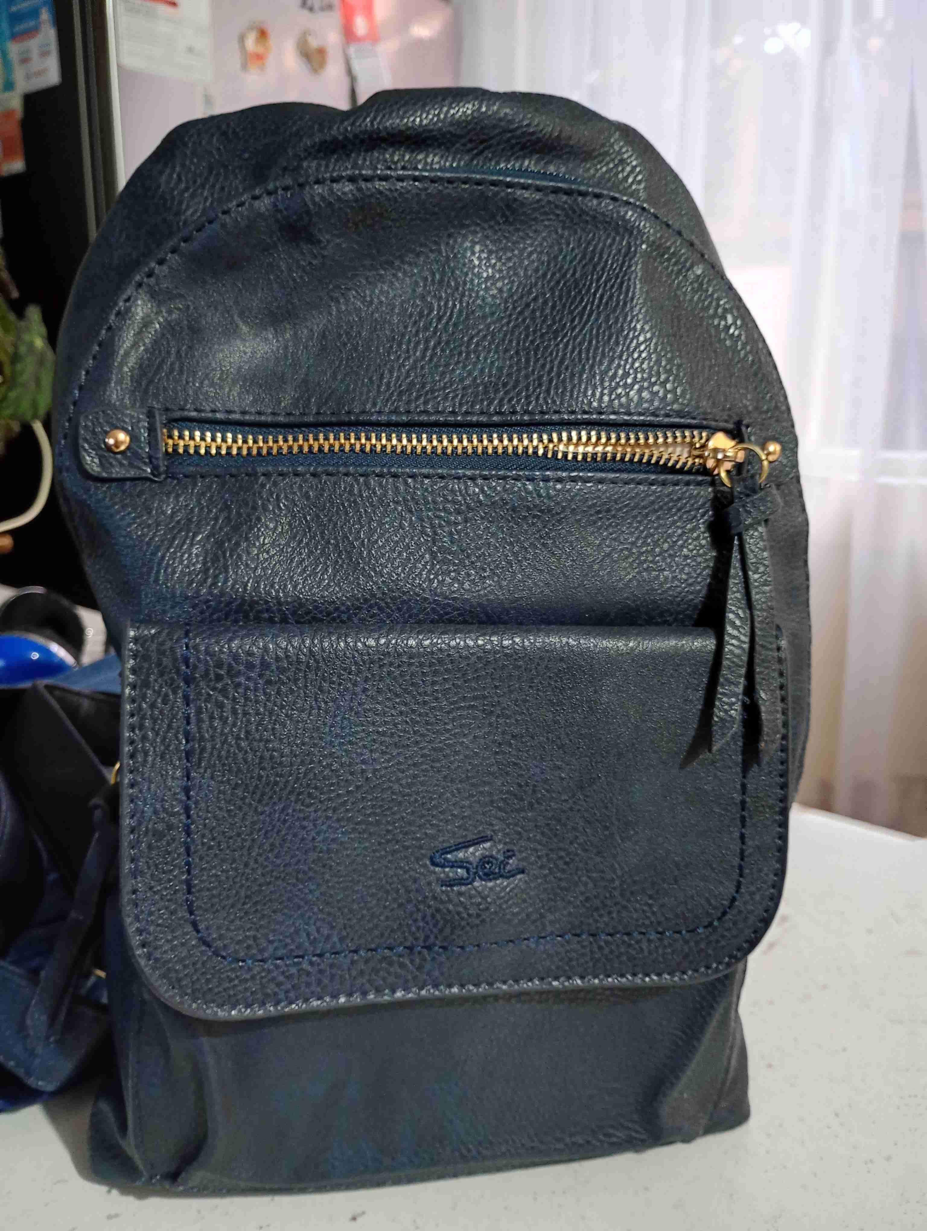 Bolso banalero ecocuero azul con bolsillo - miniatura 1