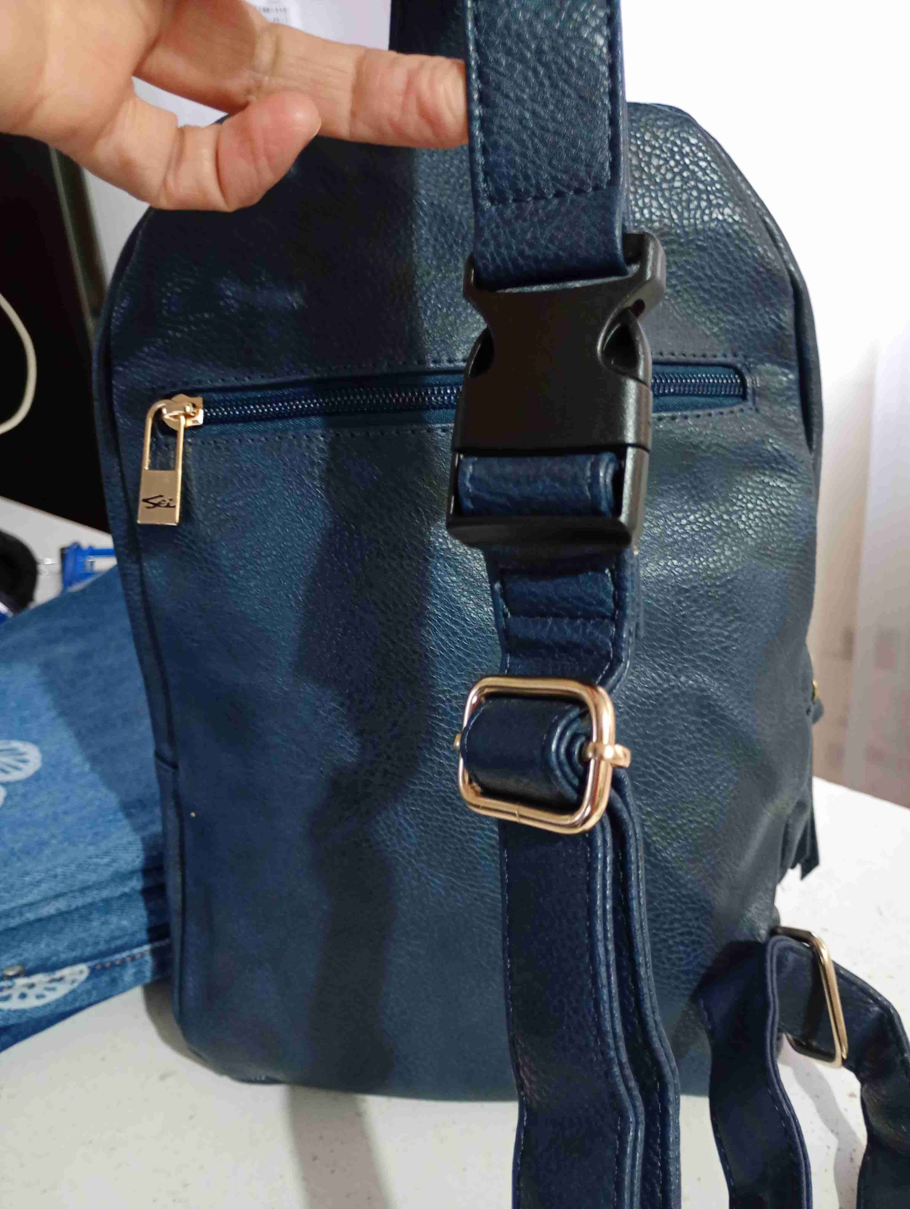 Bolso banalero ecocuero azul con bolsillo - miniatura 2