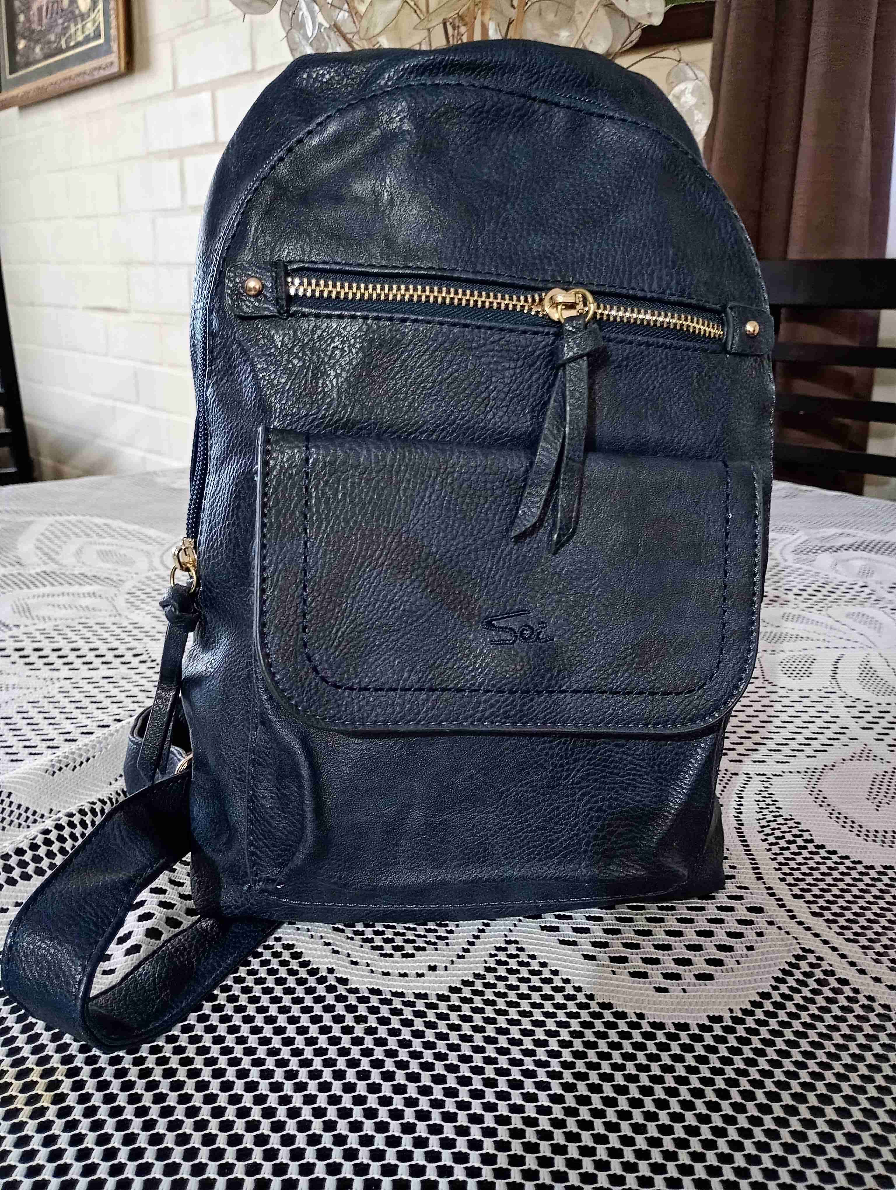 Bolso banalero ecocuero azul con bolsillo - miniatura 3