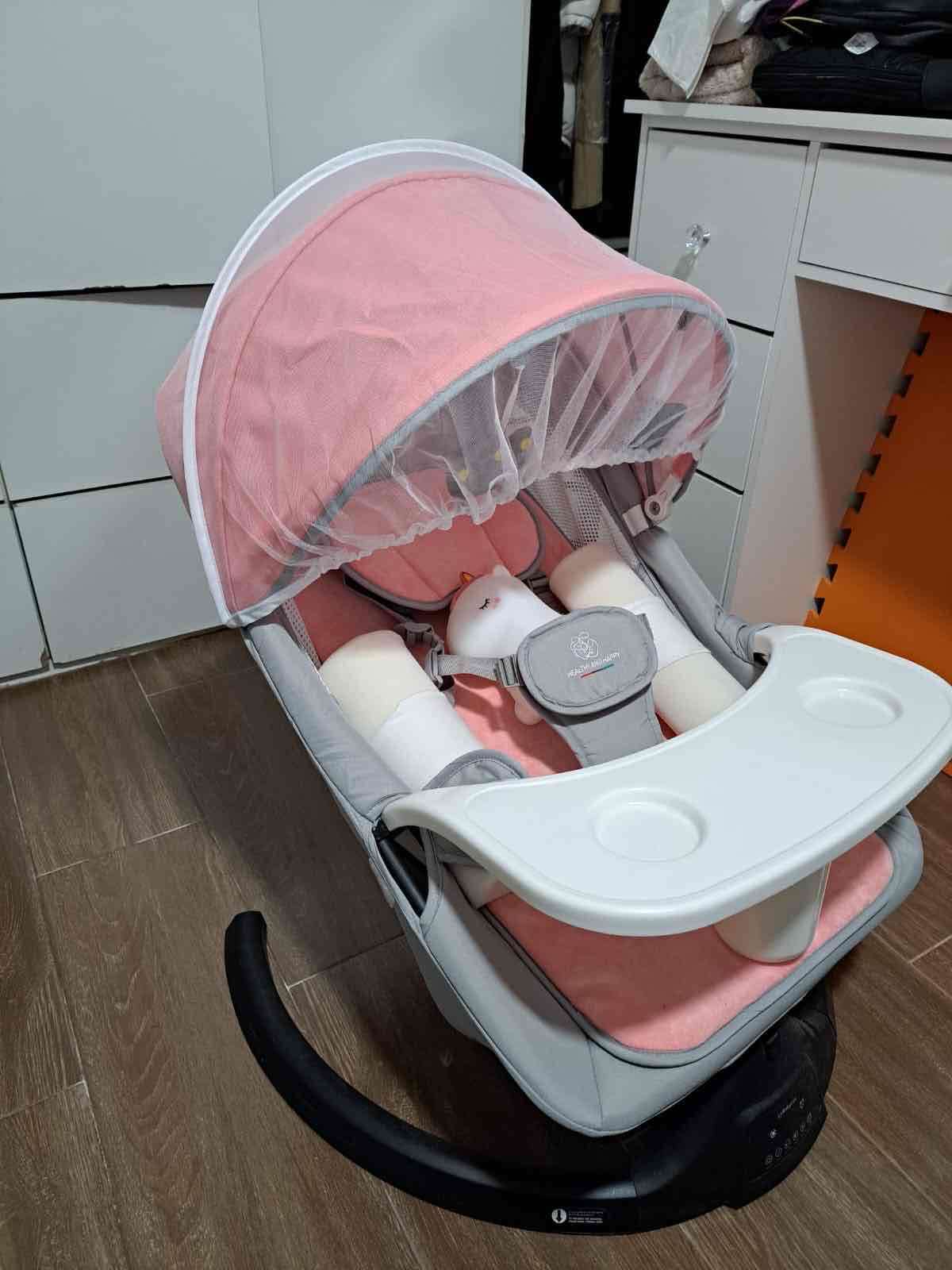 Silla mecedora para bebé rosa 4 en 1 LubabyCas - miniatura 3