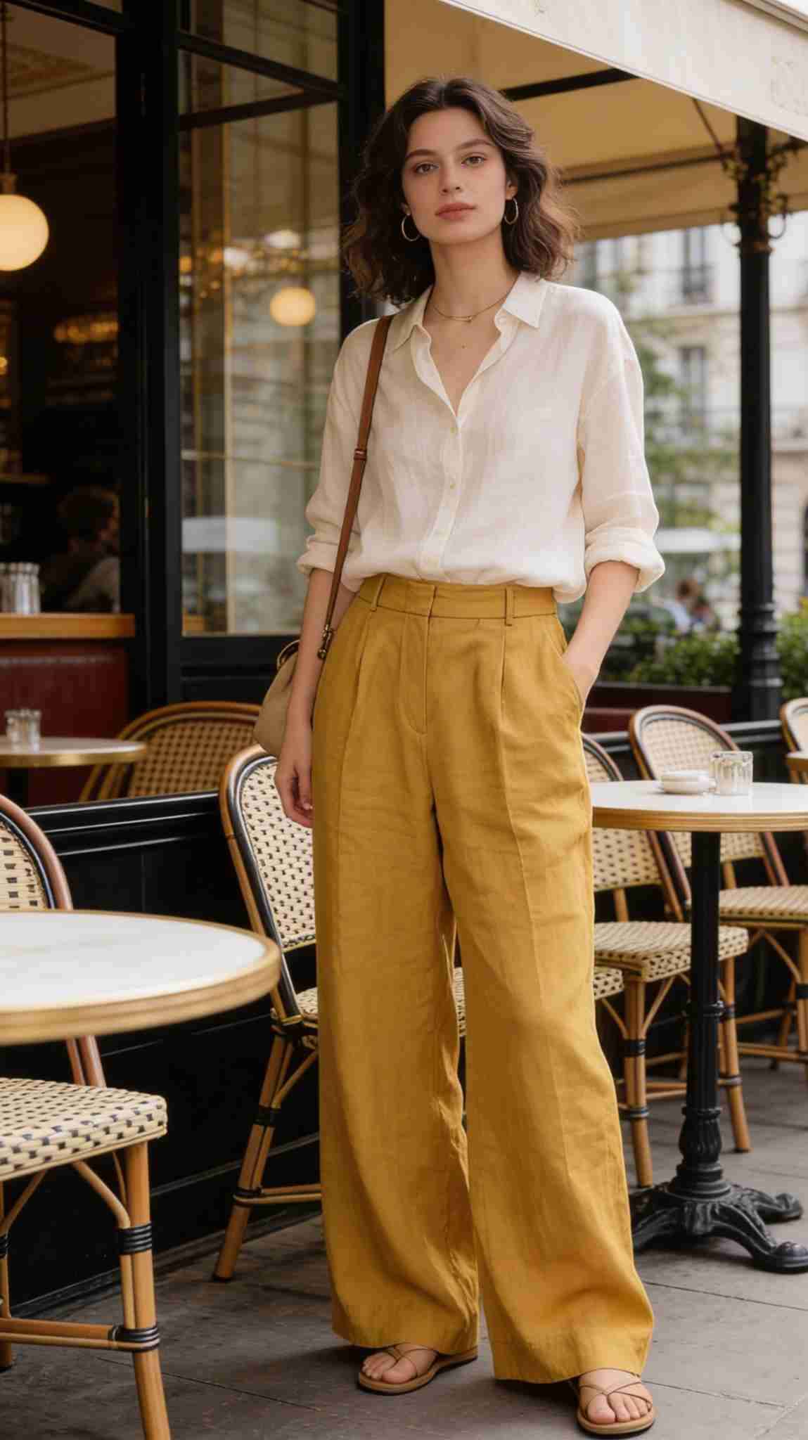 Pantalones palazzo de lino beige - miniatura 2