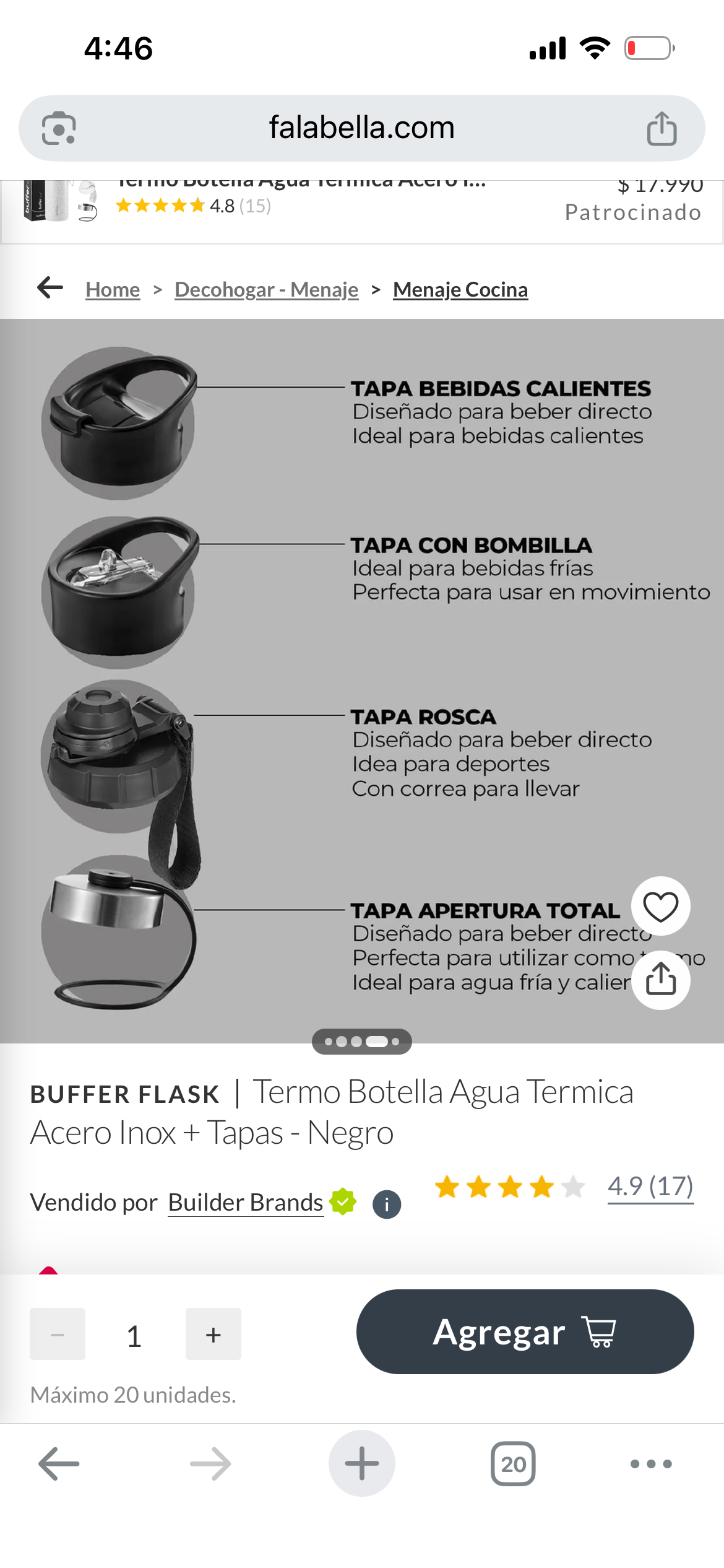 Botella térmica Buffer negra - miniatura 3