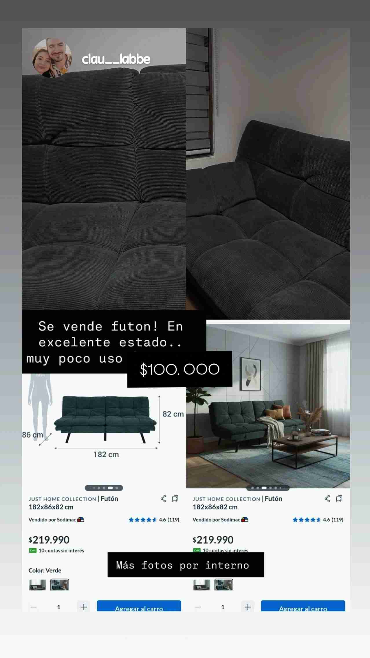 Futón verde en excelente estado