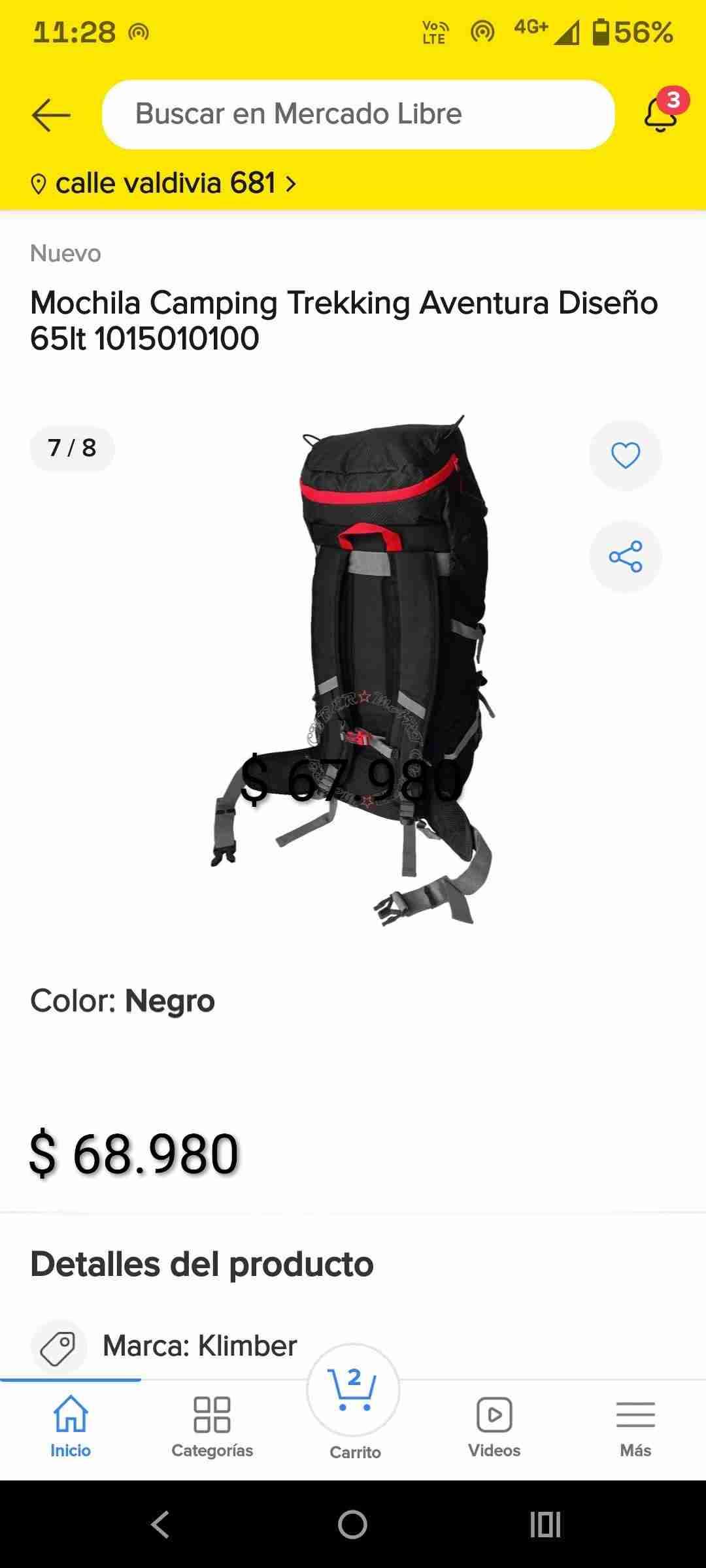 Mochila de 65 lt. senderismo negra - miniatura 3