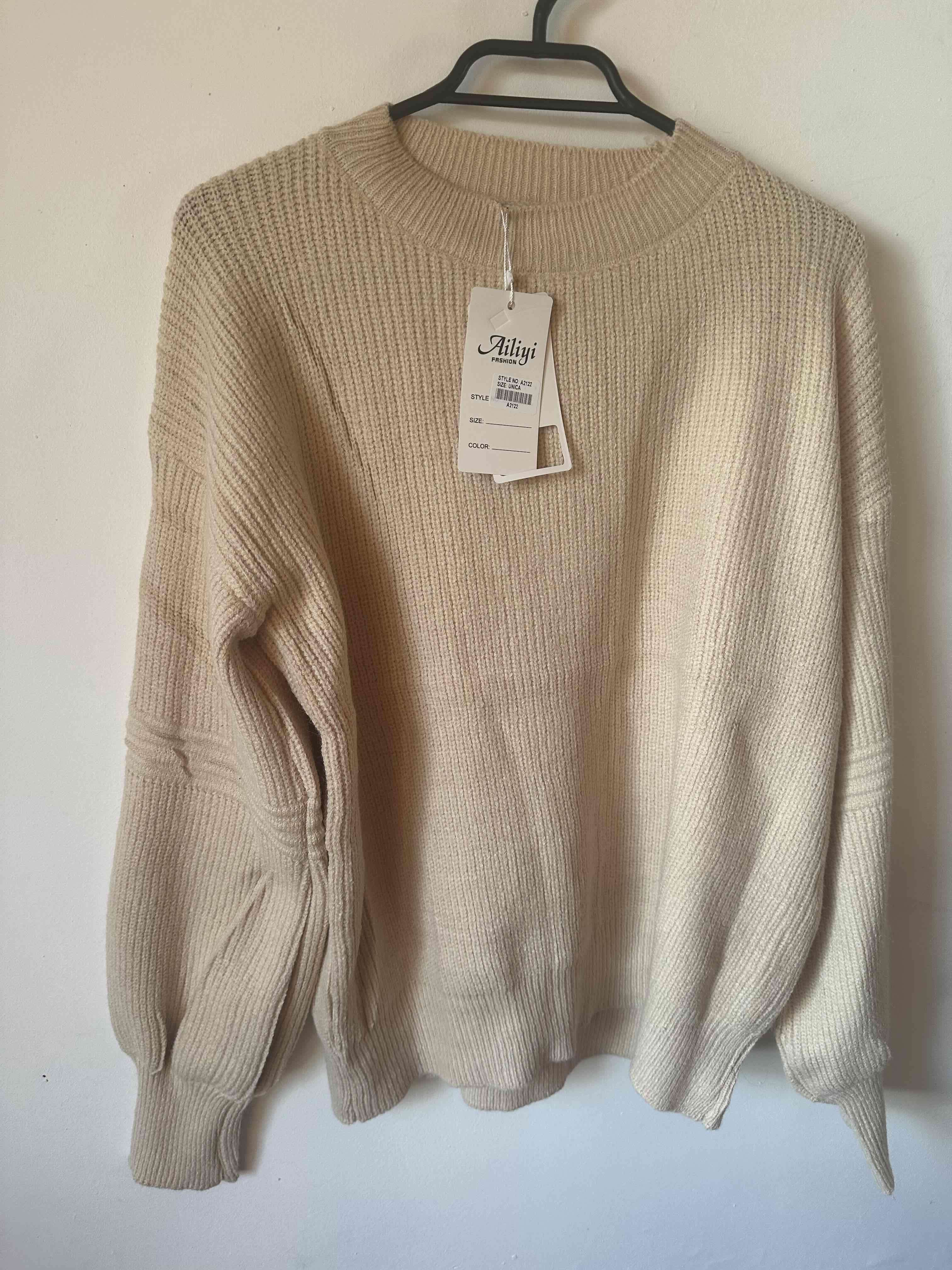 Suéter beige de punto con etiqueta talla M - miniatura 1