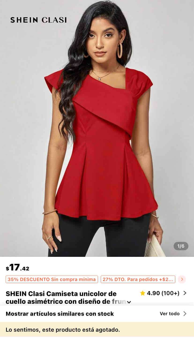 Blusa roja asimétrica peplum SHEIN - miniatura 1