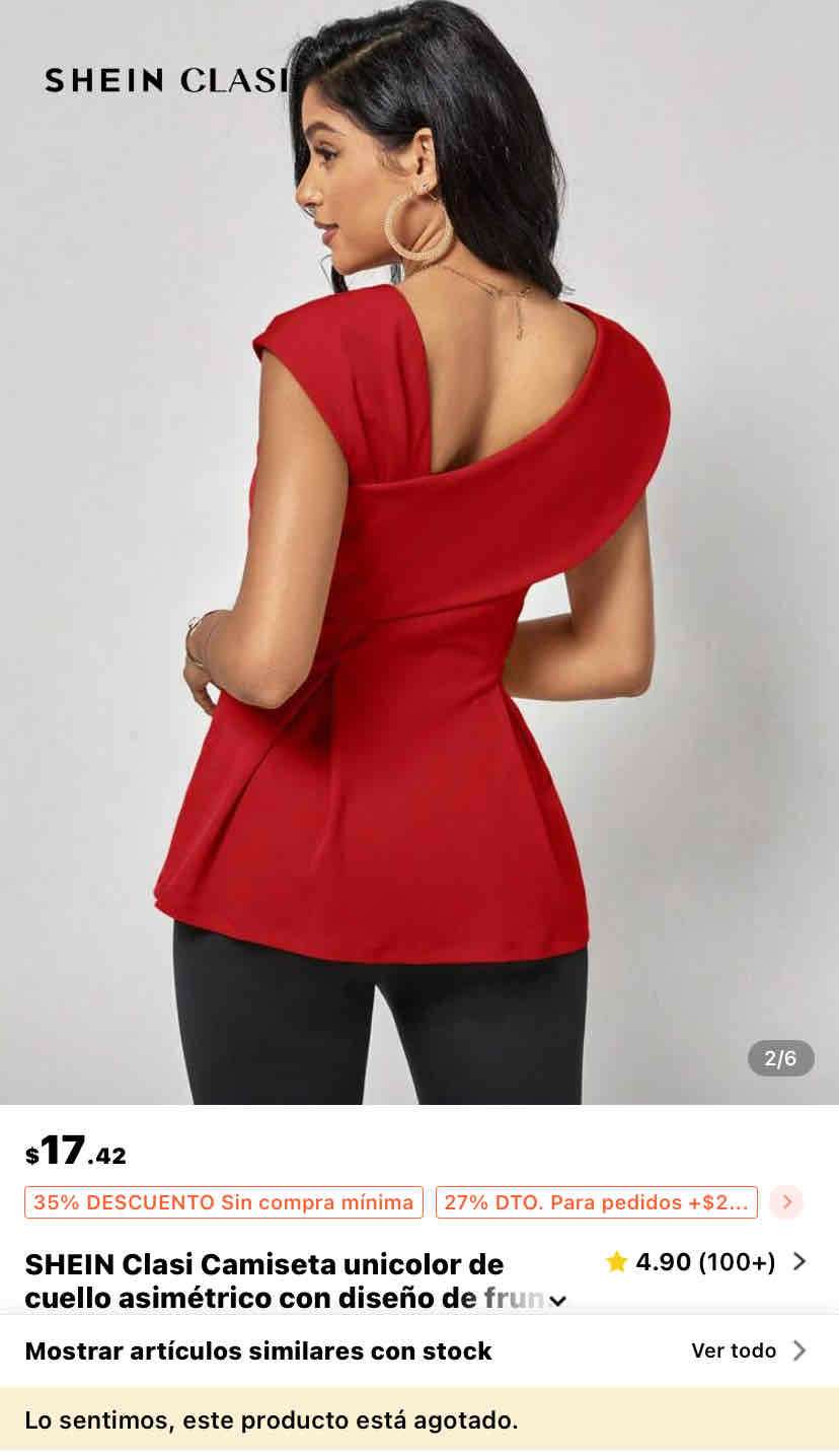Blusa roja asimétrica peplum SHEIN - miniatura 2