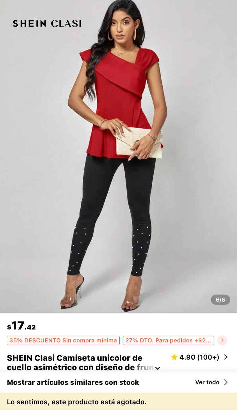 Blusa roja asimétrica peplum SHEIN - miniatura 3