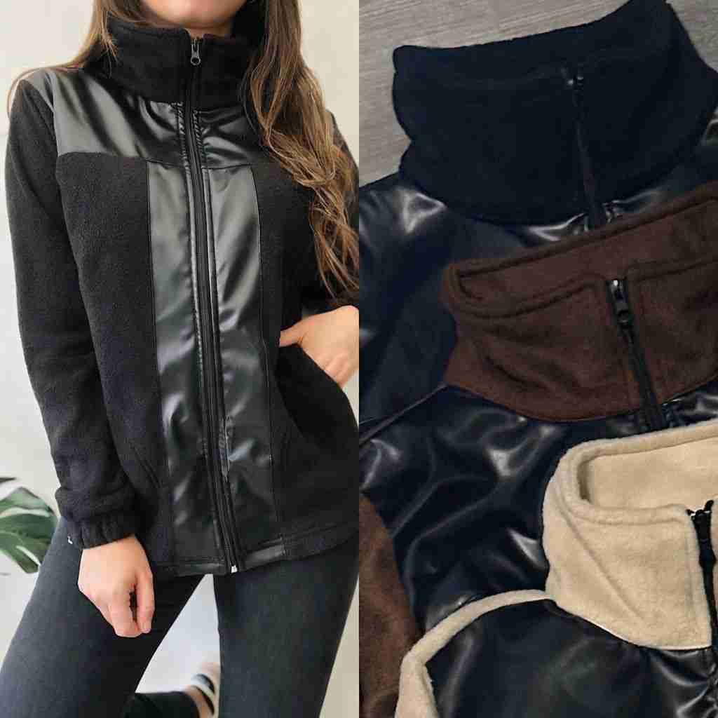 Chaqueta negra con detalles de ecocuero