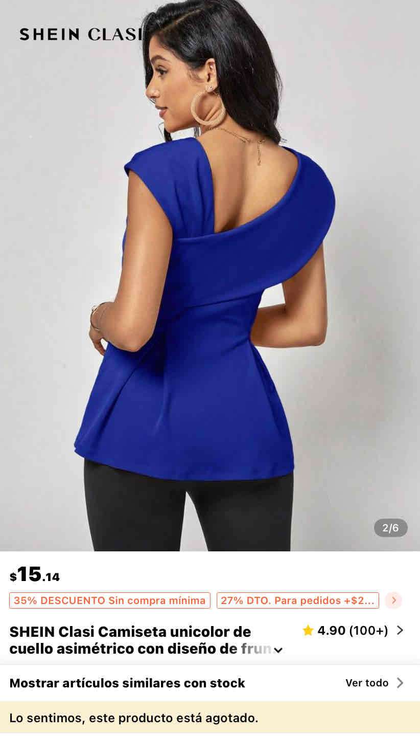 Blusa azul peplum con cuello asimétrico - miniatura 2