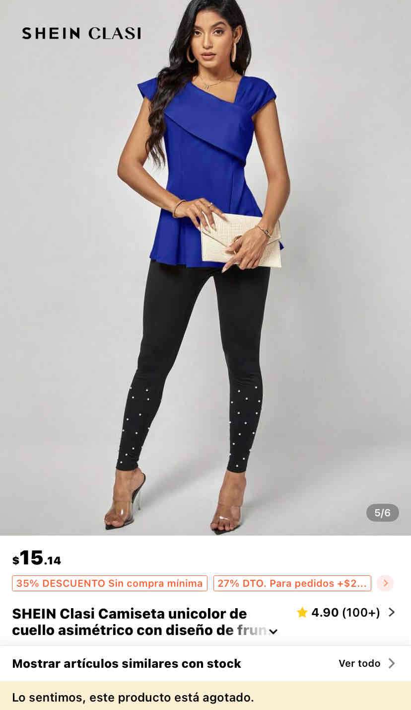 Blusa azul peplum con cuello asimétrico - miniatura 3