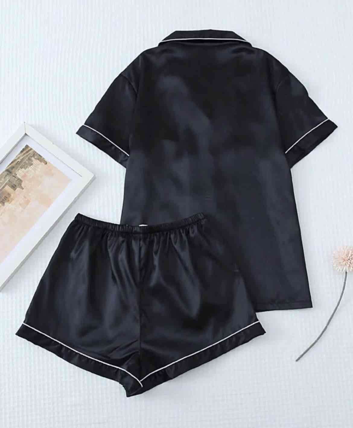 Pijama mujer negro satinado L - miniatura 2