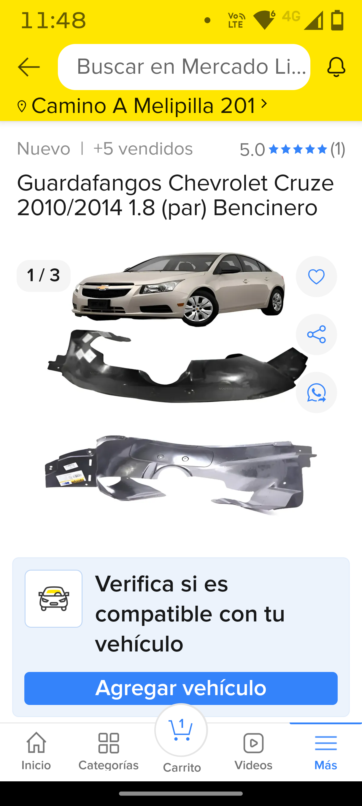 Guardafangos Chevrolet Cruze 2010/2014