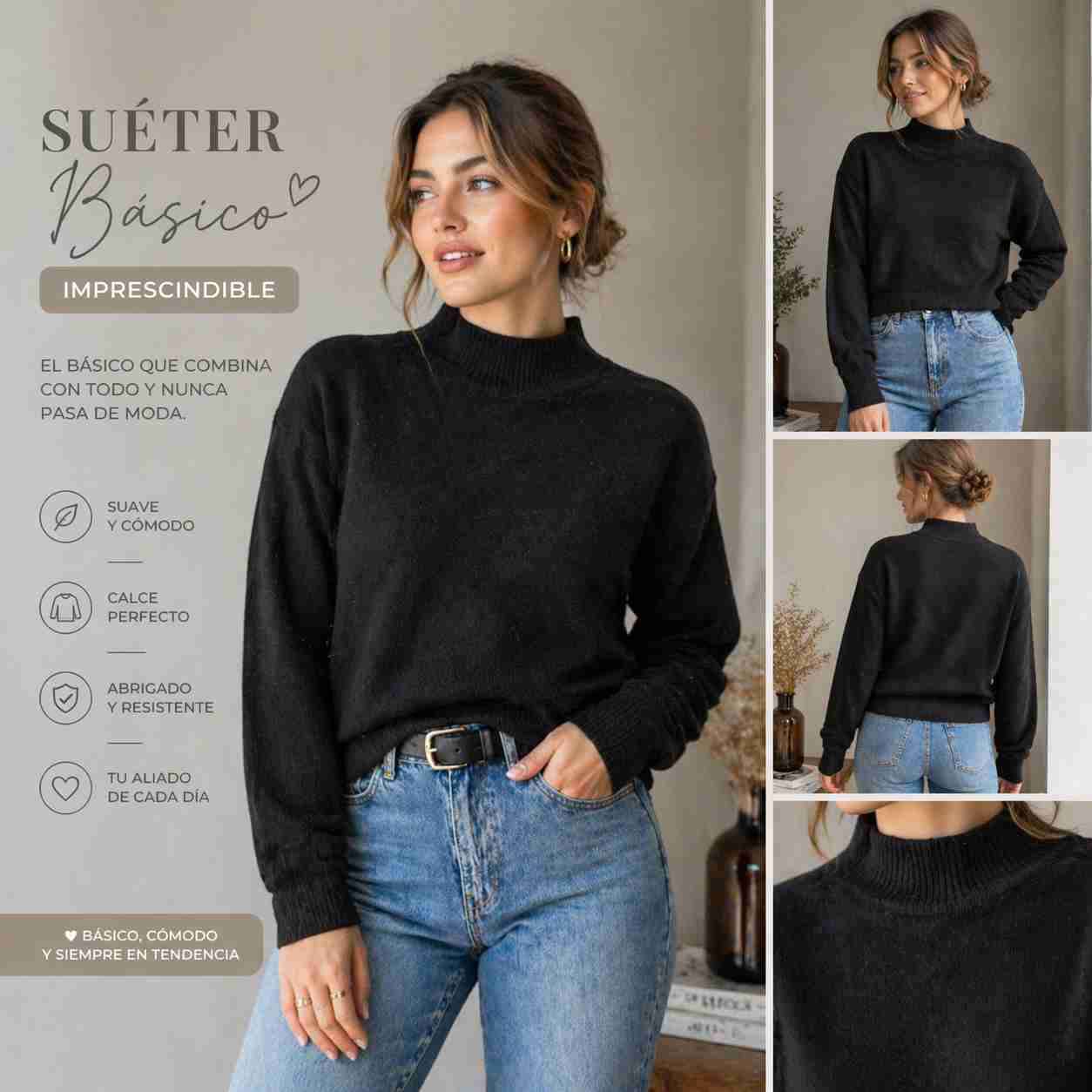 Suéter básico negro – poco uso, excelente estado 🖤 - miniatura 2