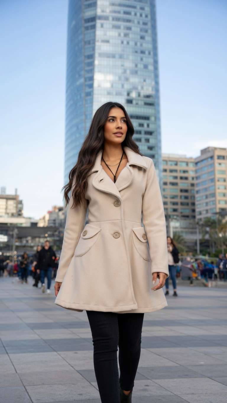 Abrigo beige elegante corte princesa