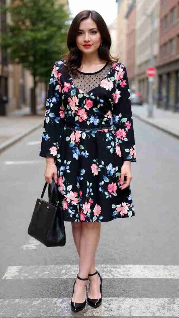 Vestido floral negro elegante