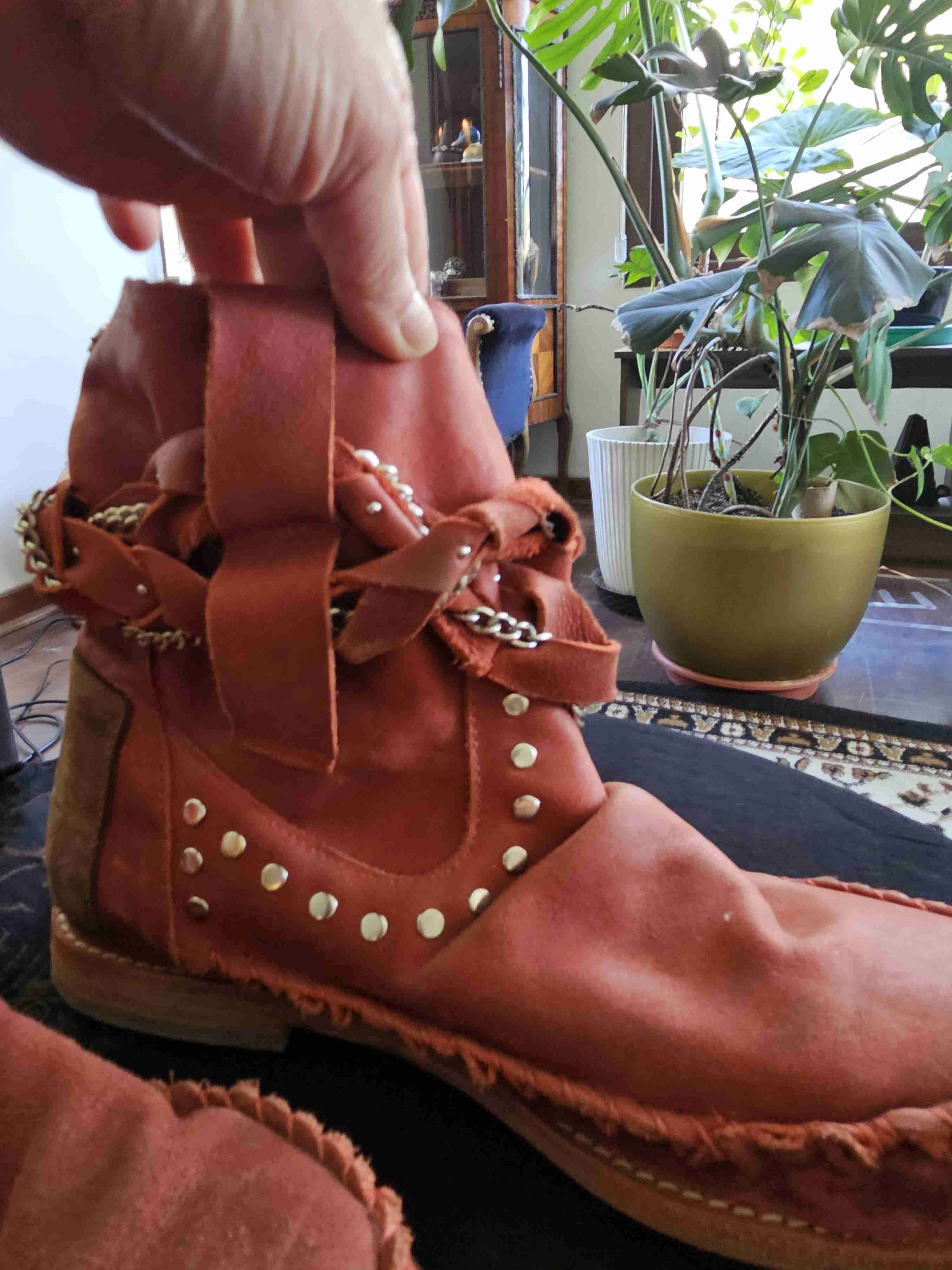 Botines de cuero marrón decorados - miniatura 3