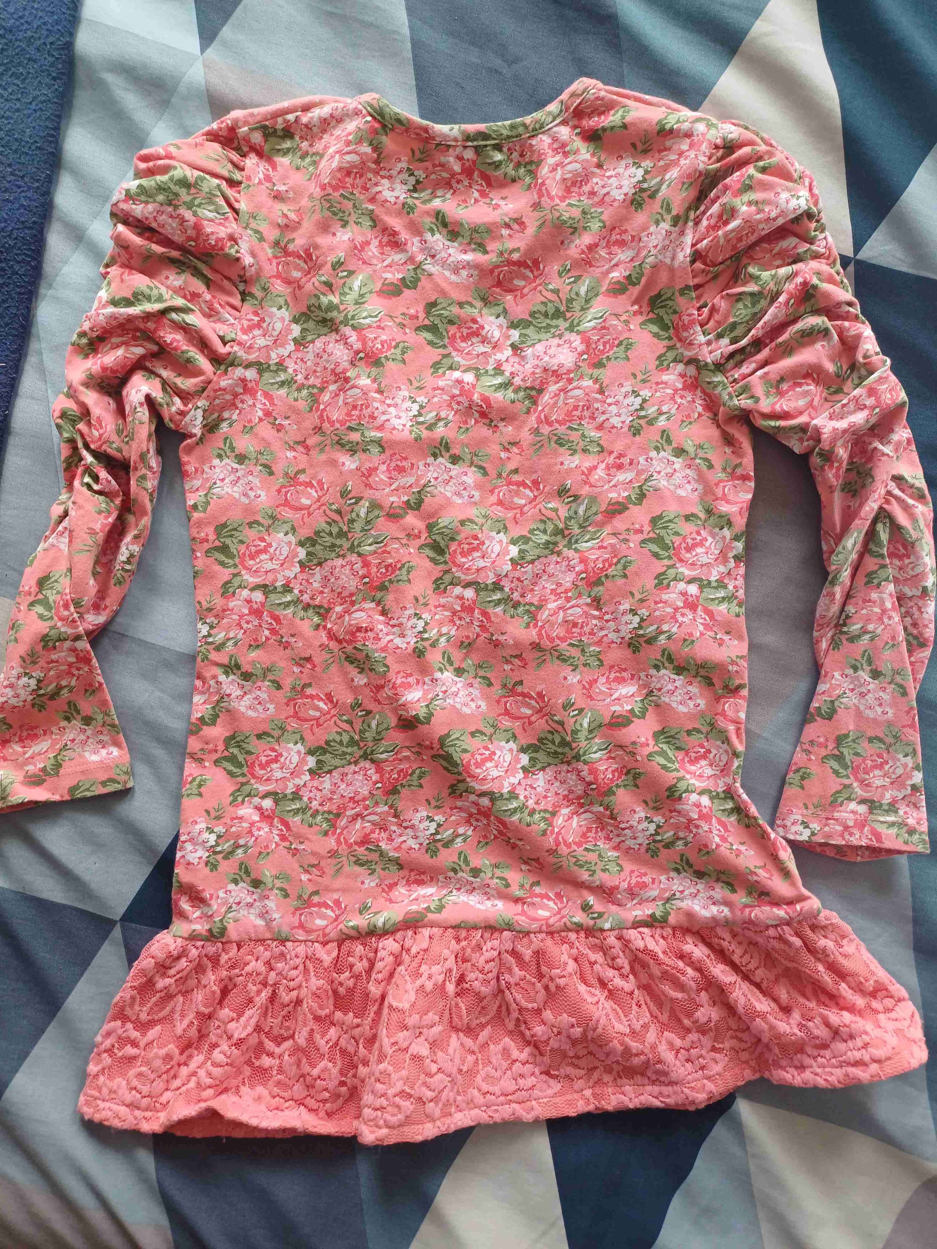 Polera larga flores rosado con encaje - miniatura 2