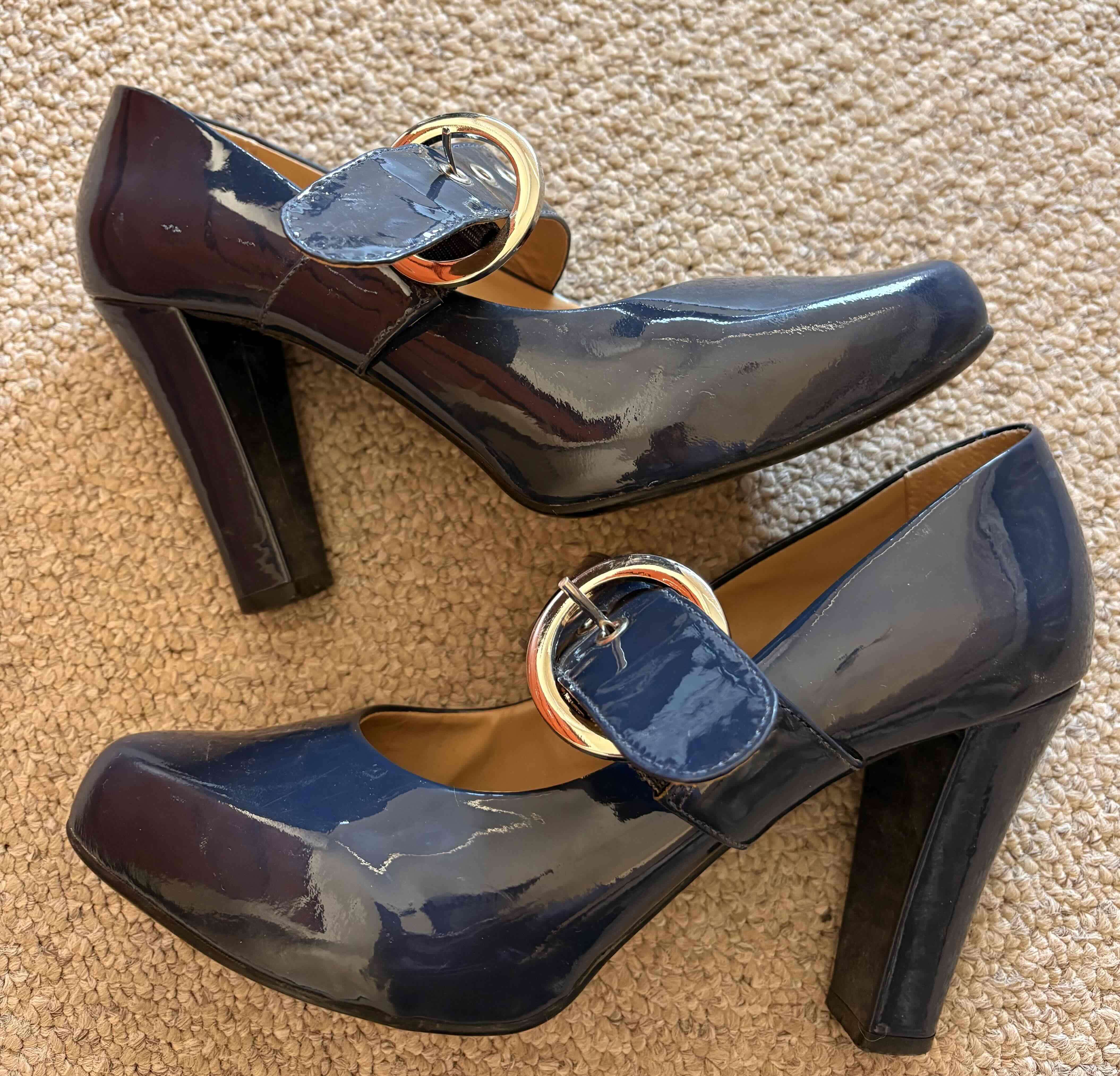 Zapato tacón azul con hebilla - miniatura 2