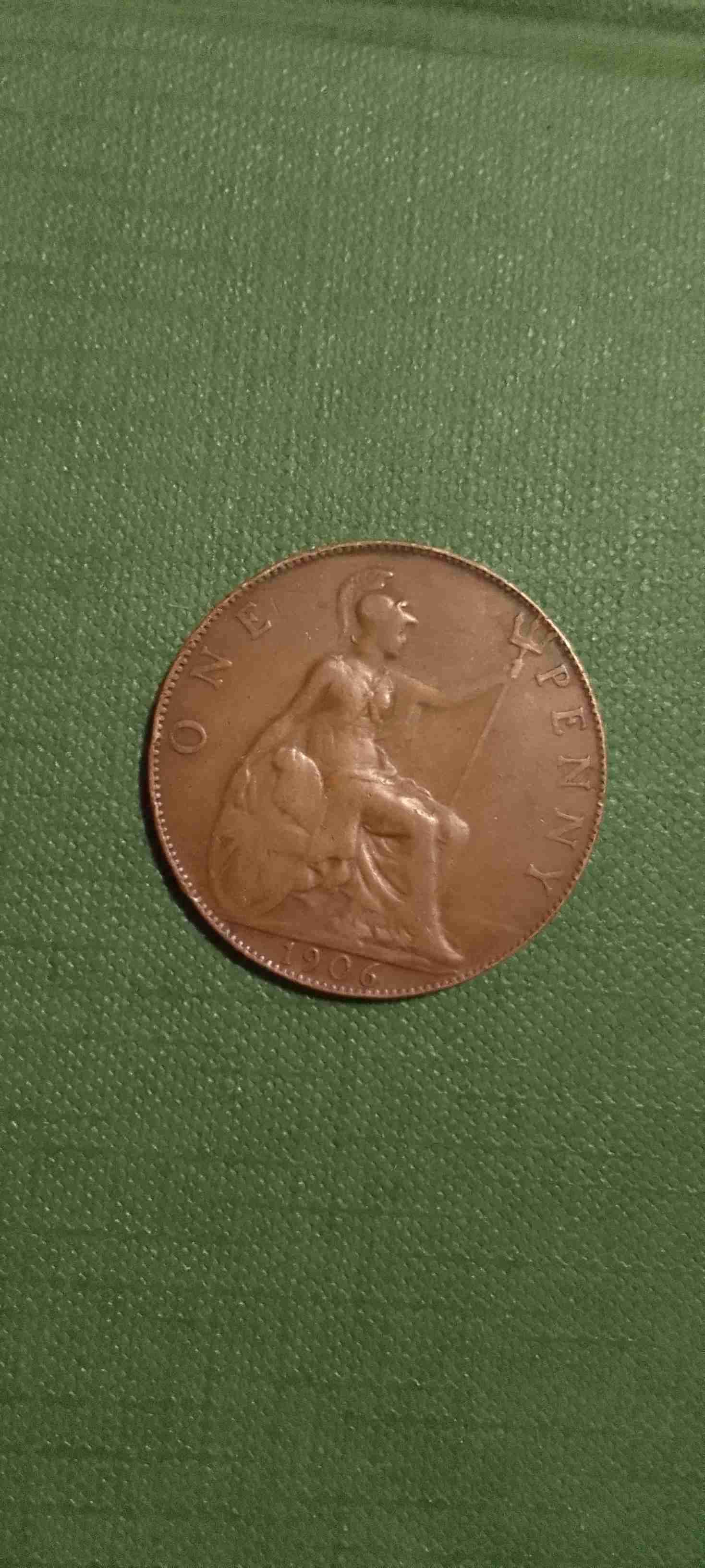 Moneda antigua de Gran Bretaña 1 Penny 1906 - miniatura 2