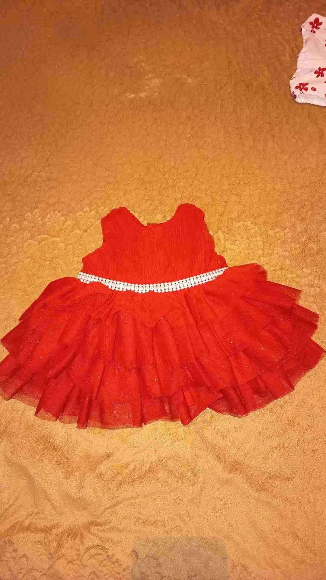 Vestido de niña rojo elegante 0 meses - miniatura 1