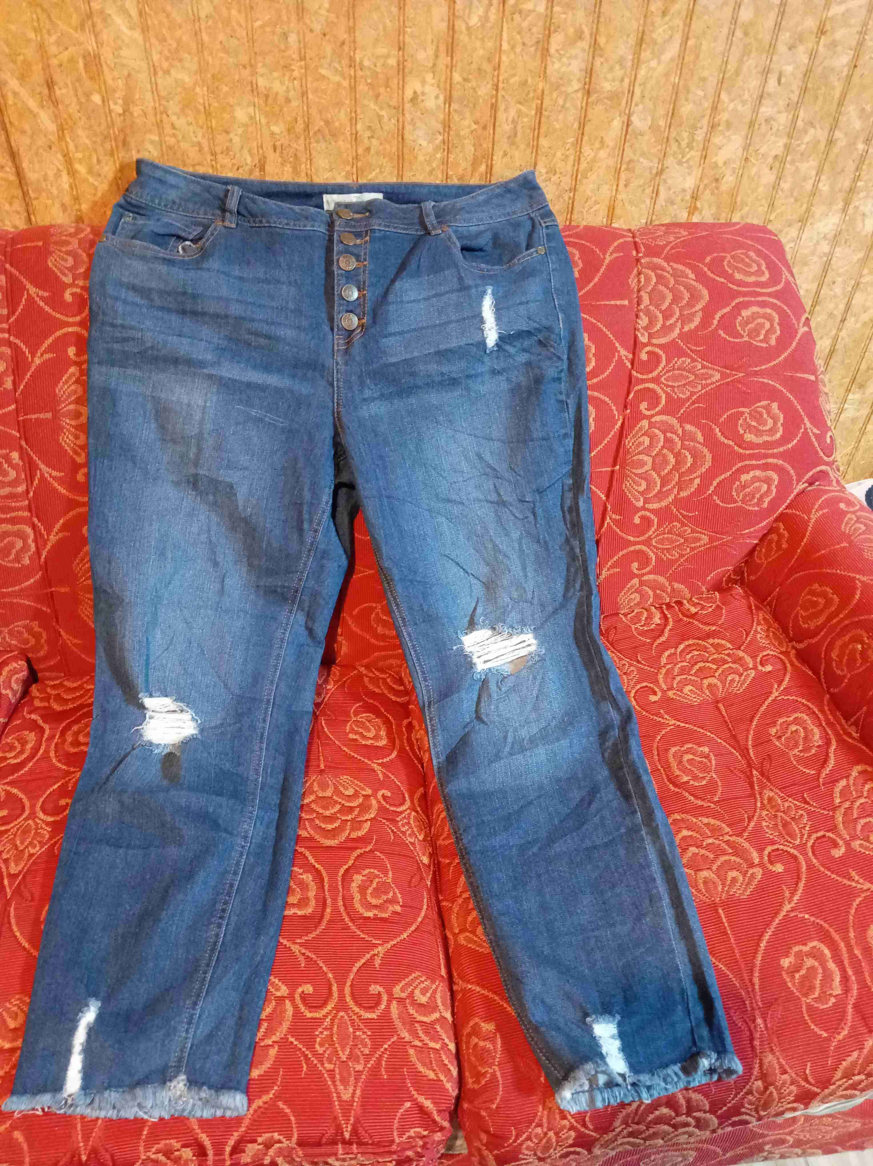 Jeans desgastados azul oscuro - miniatura 1