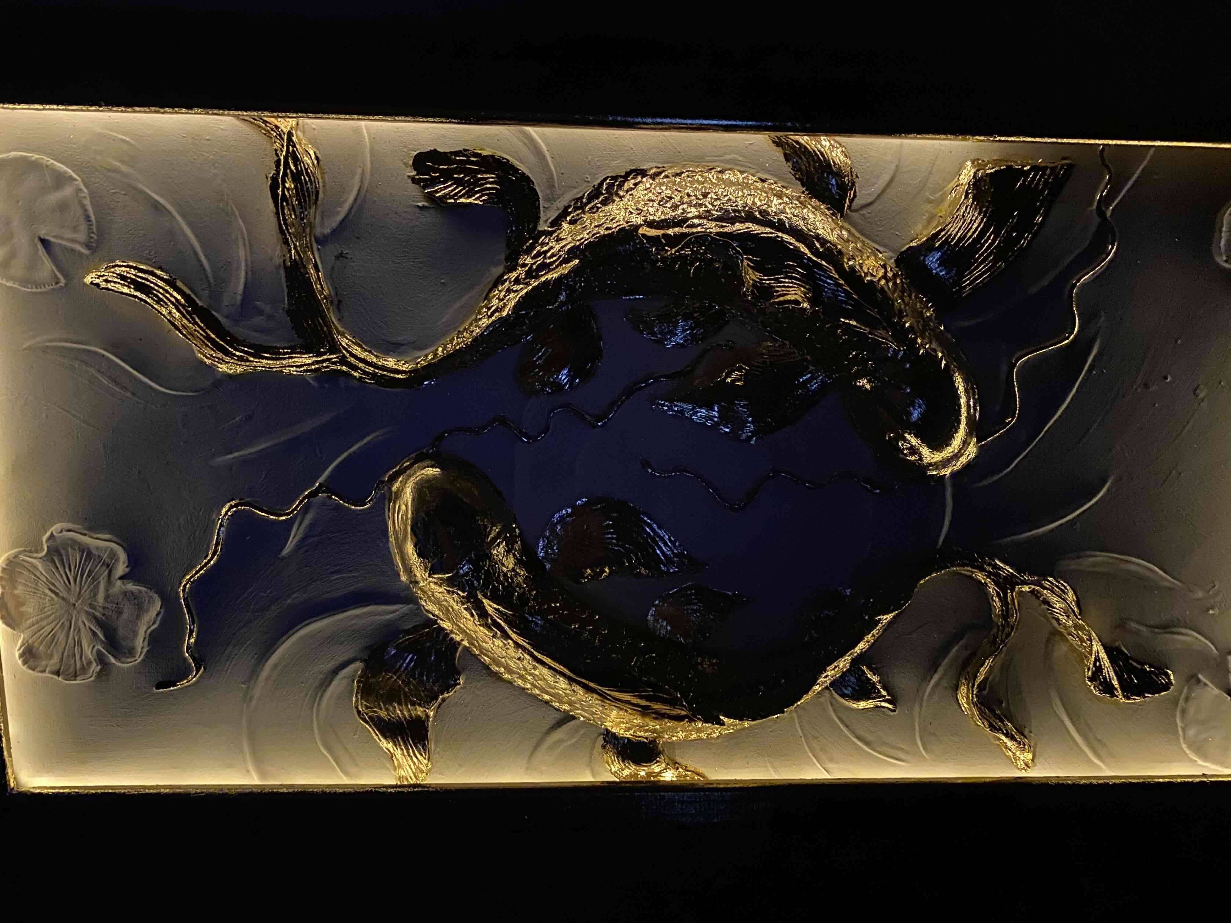 Cuadro de peces koi dorados 3D con marco de luz - miniatura 2