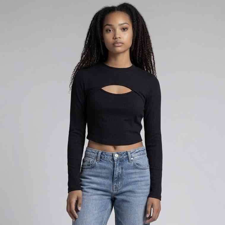 Polera negra manga larga y corta - miniatura 1