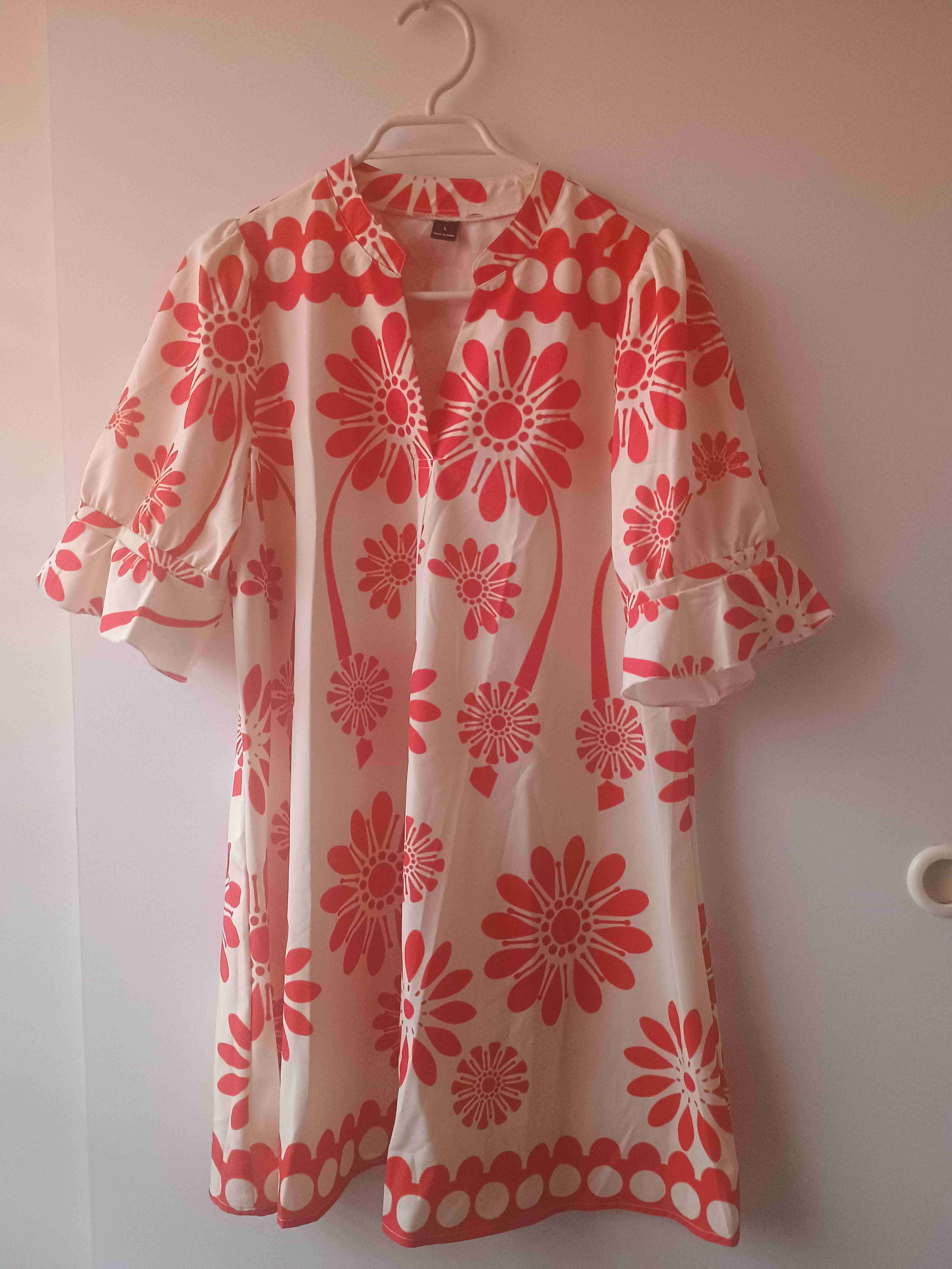 Vestido floral blanco y rojo - miniatura 1