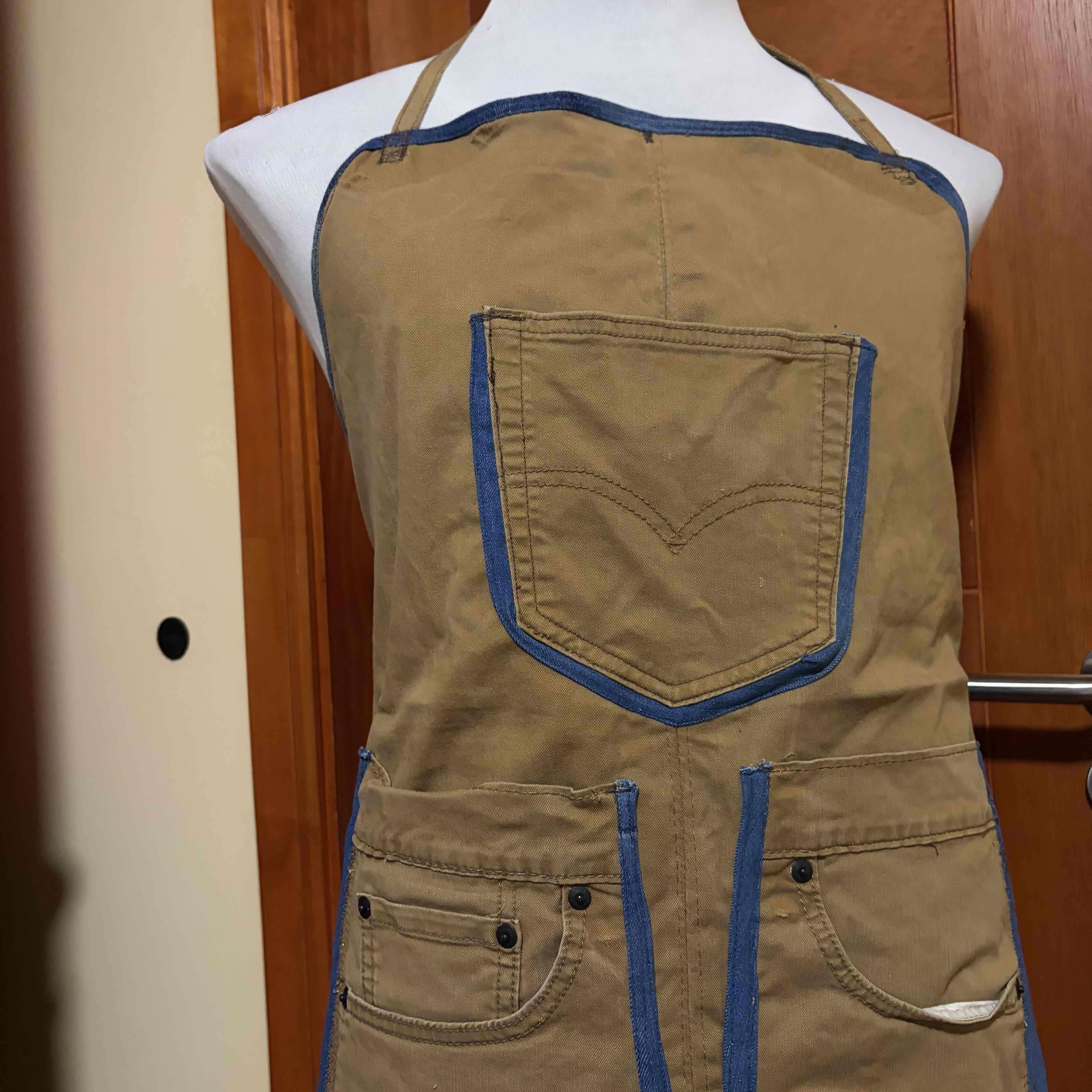 Delantal de lona marrón y azul - miniatura 2