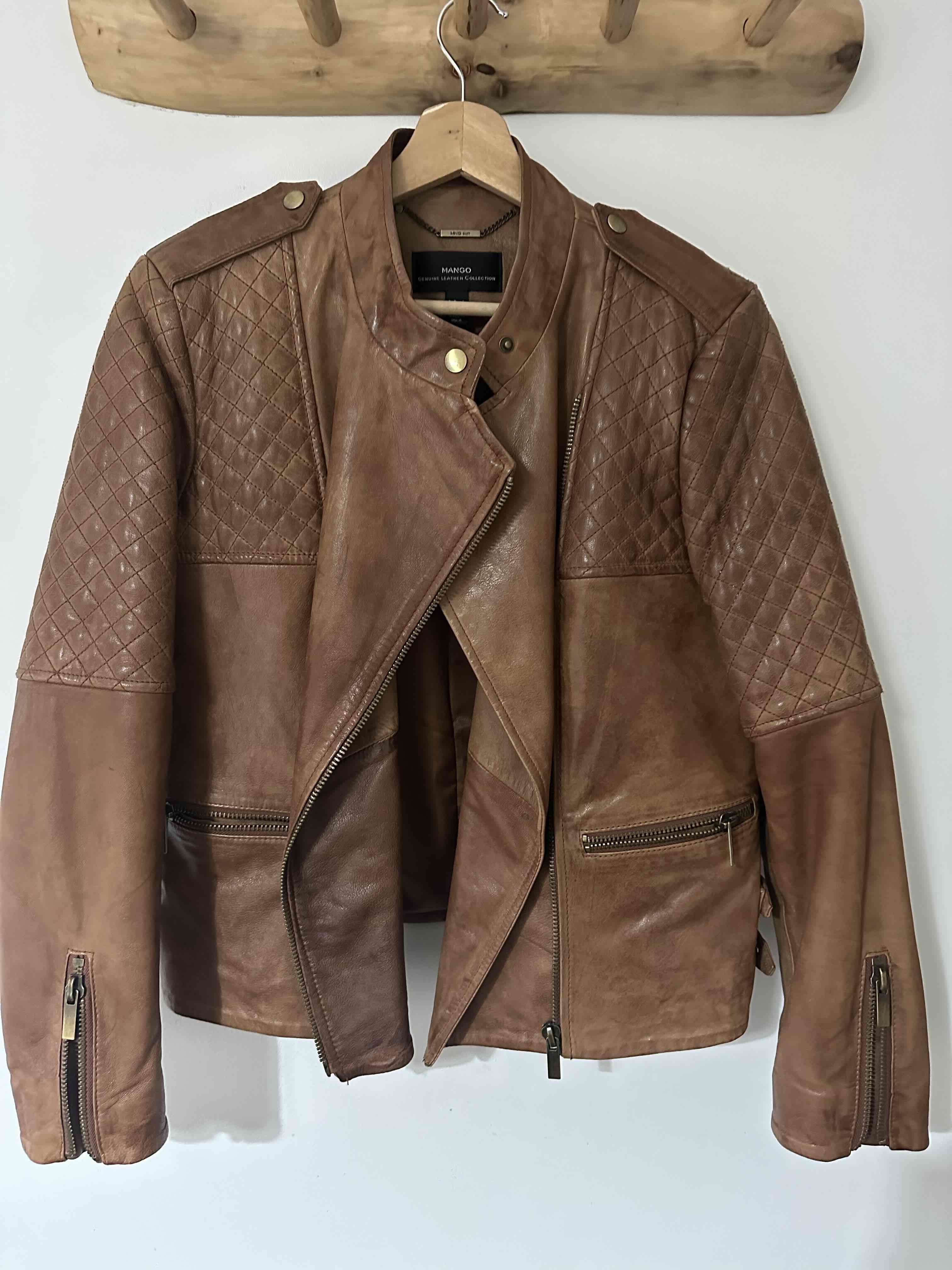 Chaqueta de cuero marrón ajustable - miniatura 1