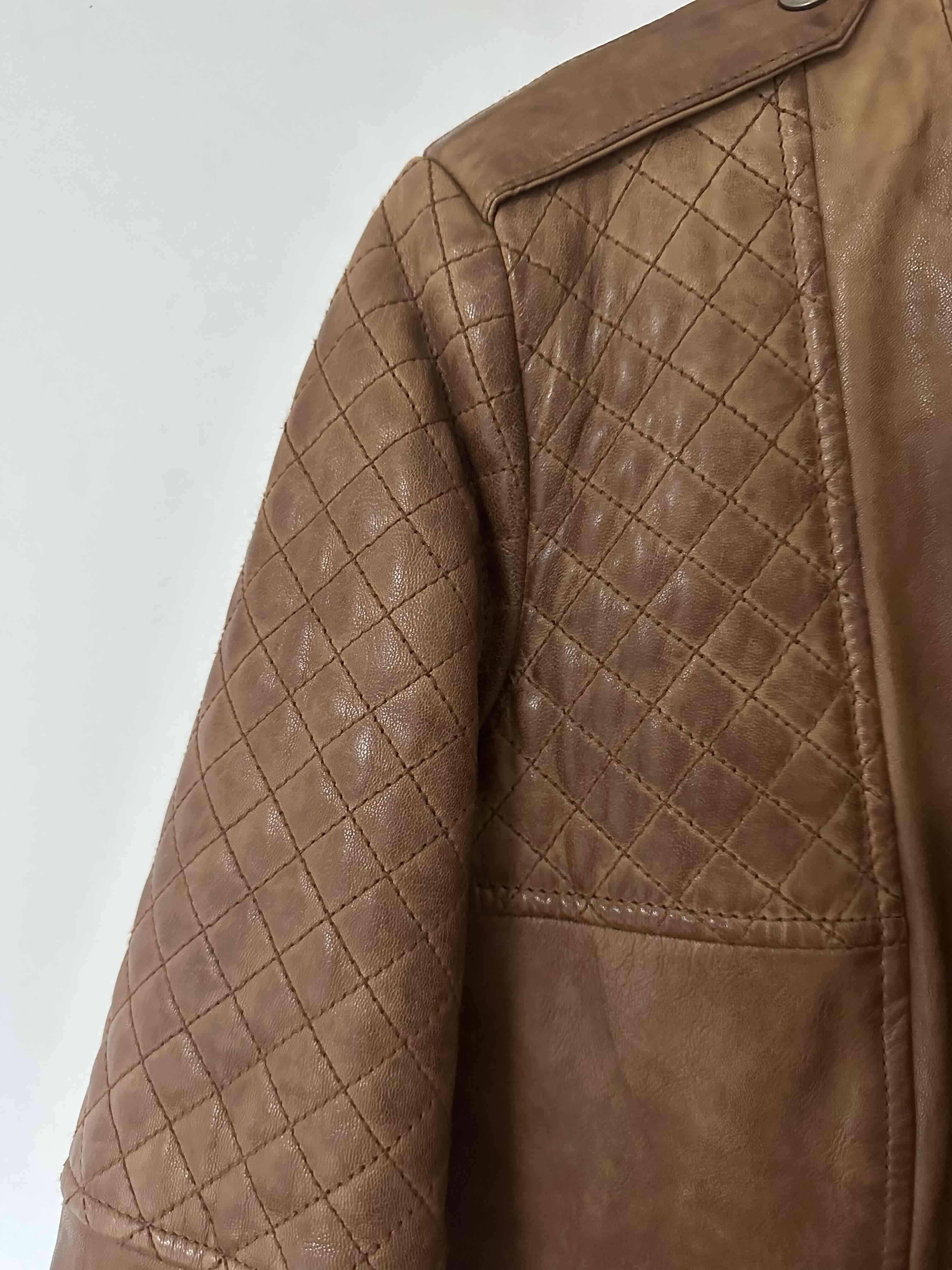 Chaqueta de cuero marrón ajustable - miniatura 2