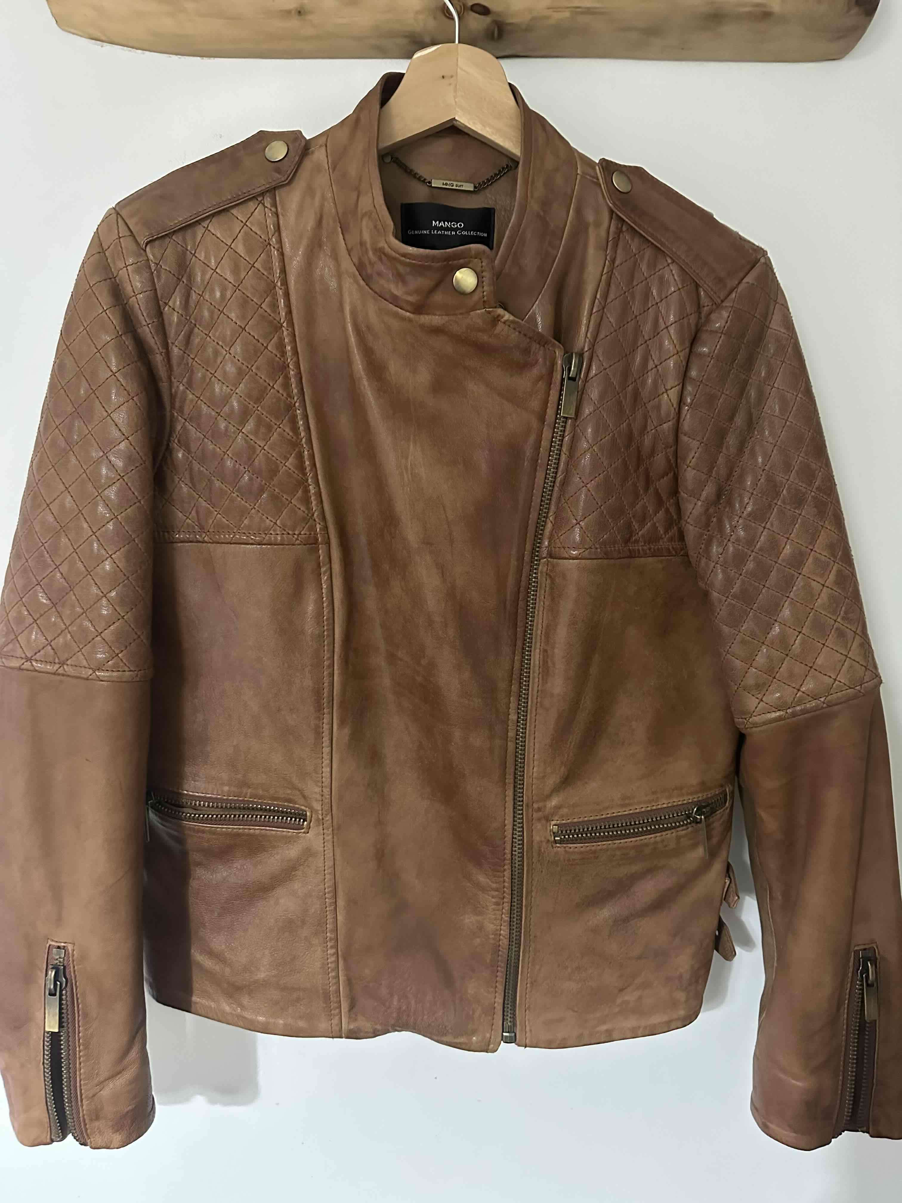 Chaqueta de cuero marrón ajustable - miniatura 3