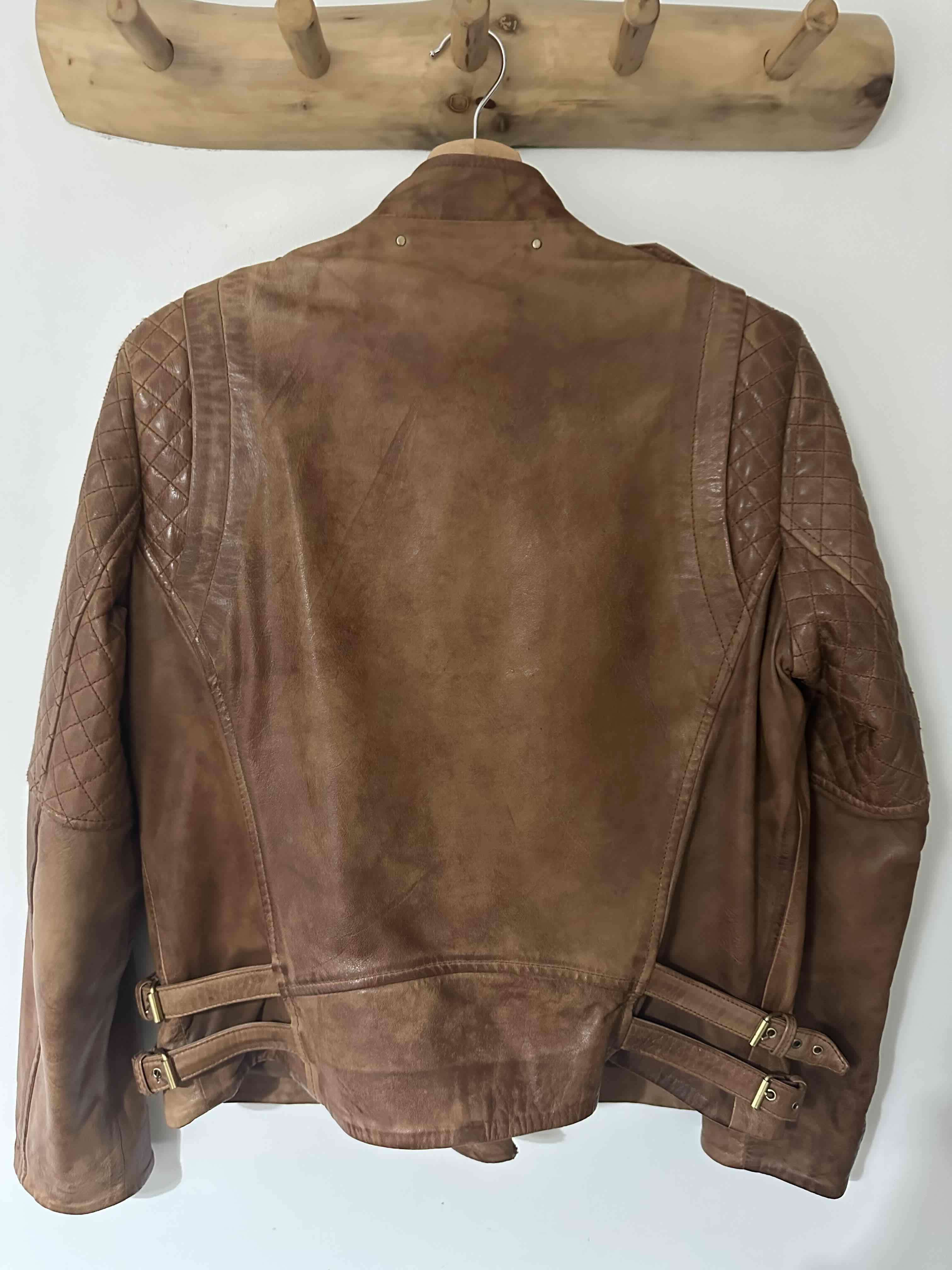 Chaqueta de cuero marrón ajustable - miniatura 4