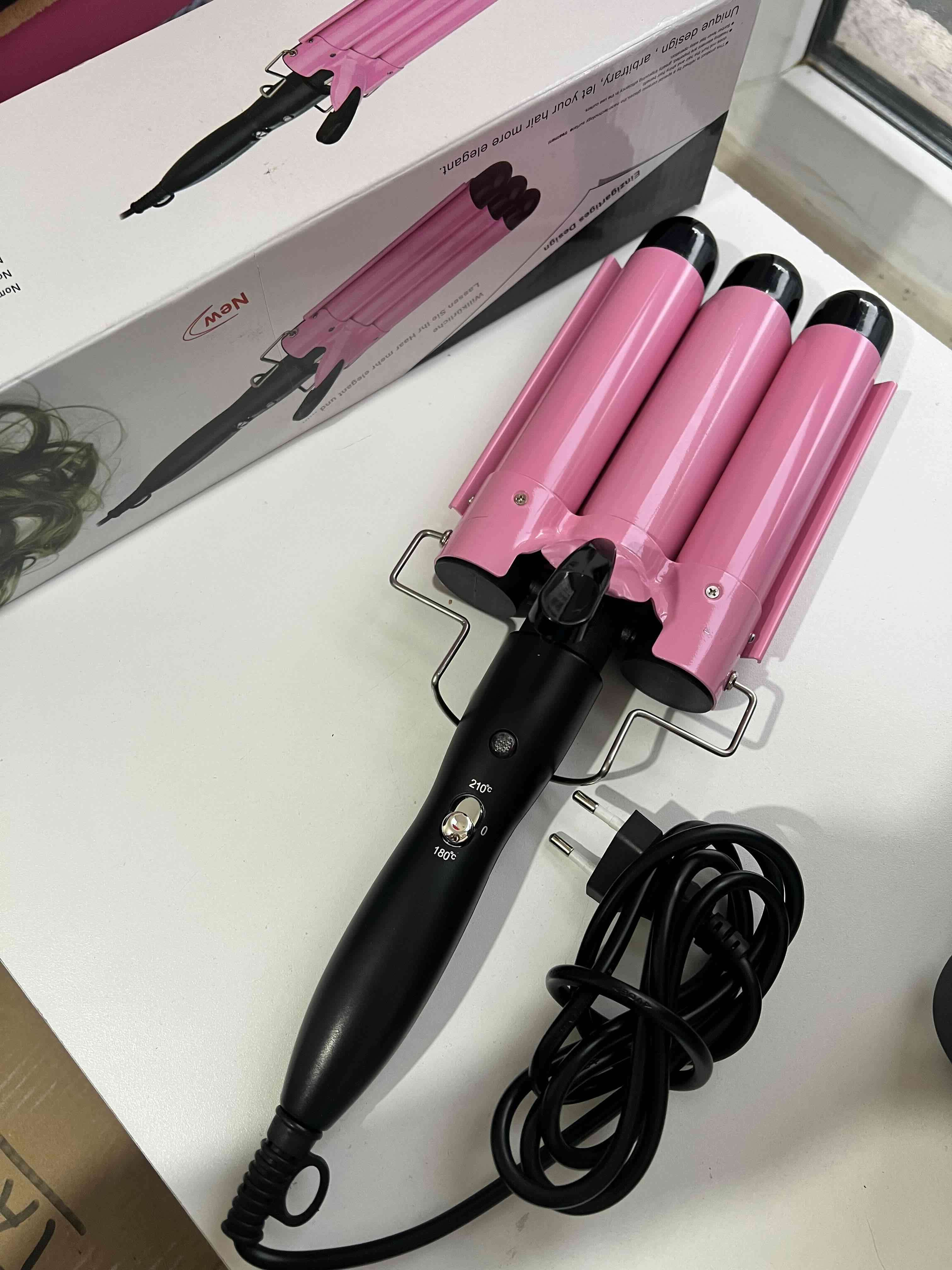 Rizador de cabello triple rosa - miniatura 3