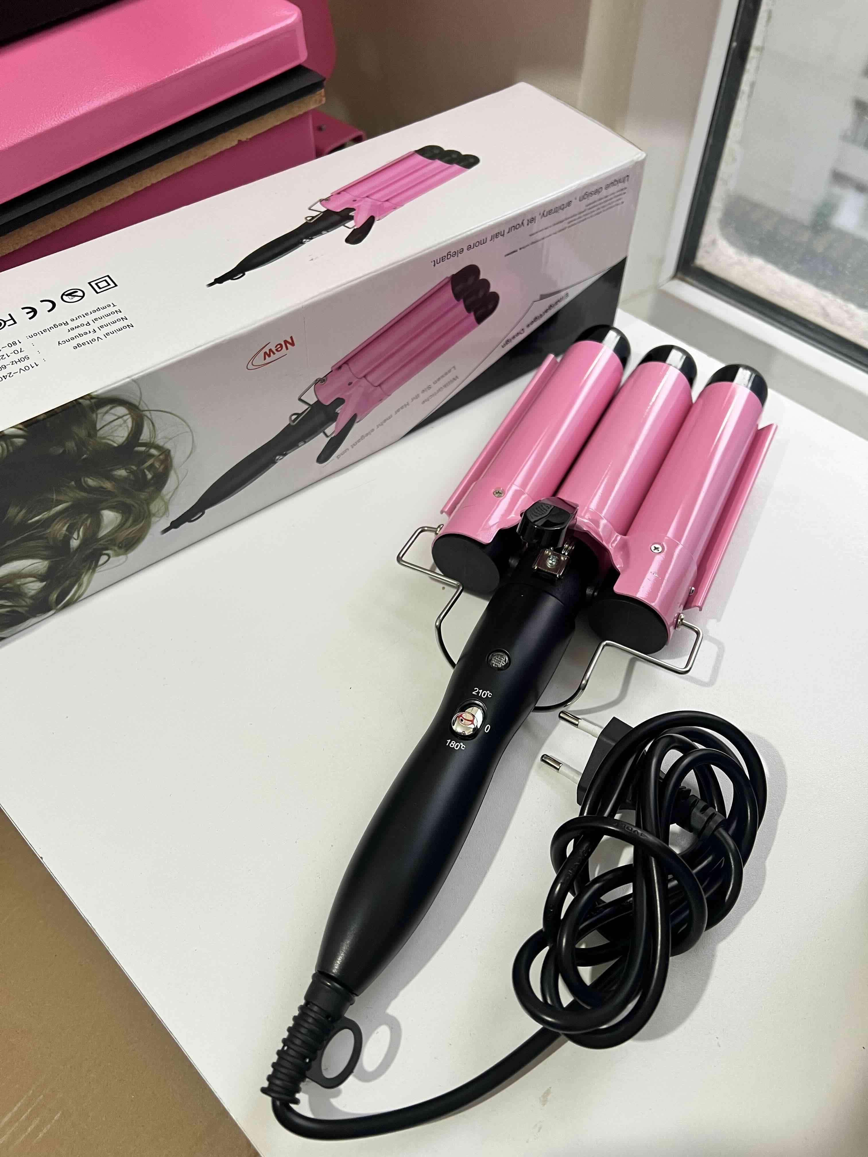 Rizador de cabello triple rosa - miniatura 4