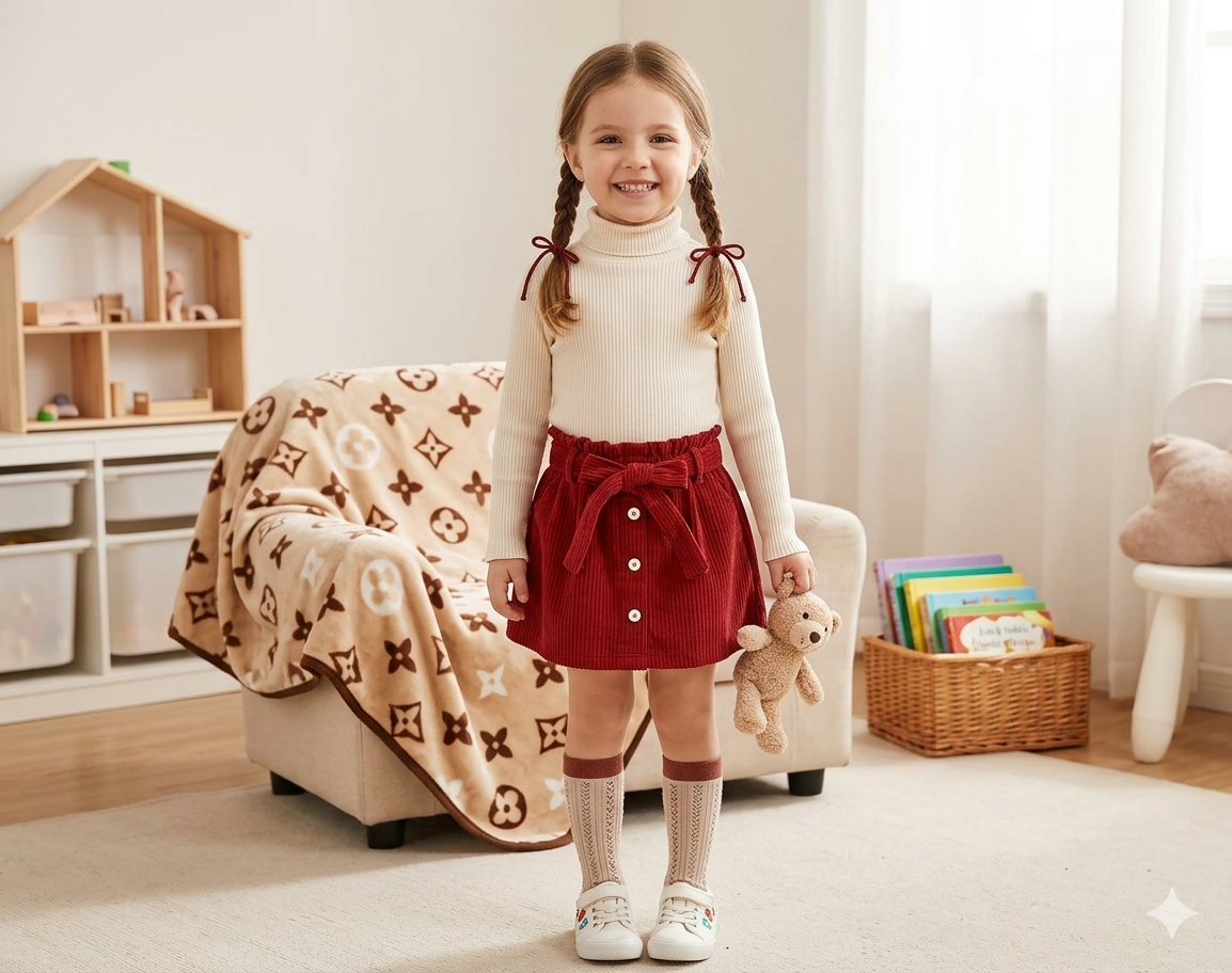 Falda roja niña  con botones - miniatura 3