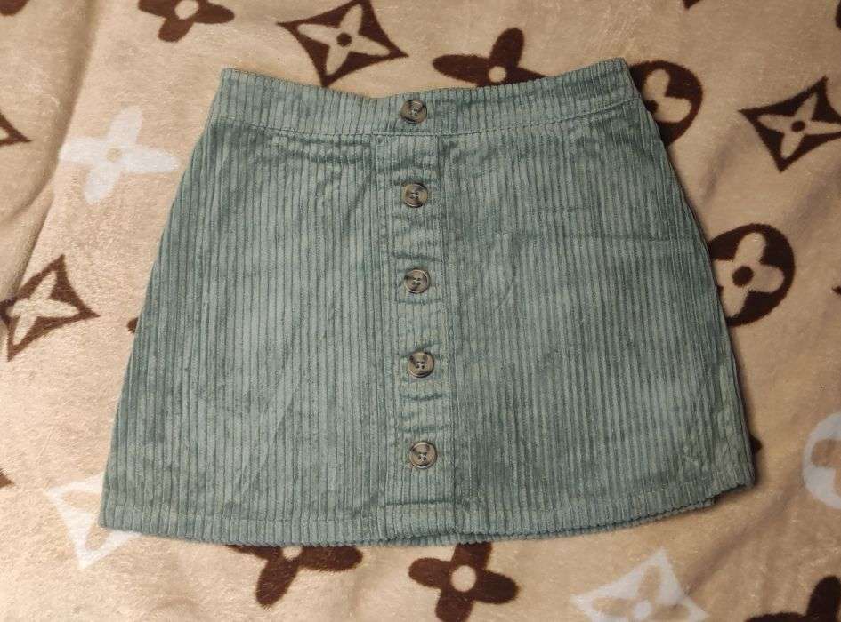 Falda de pana (cotele) verde con botones - miniatura 1