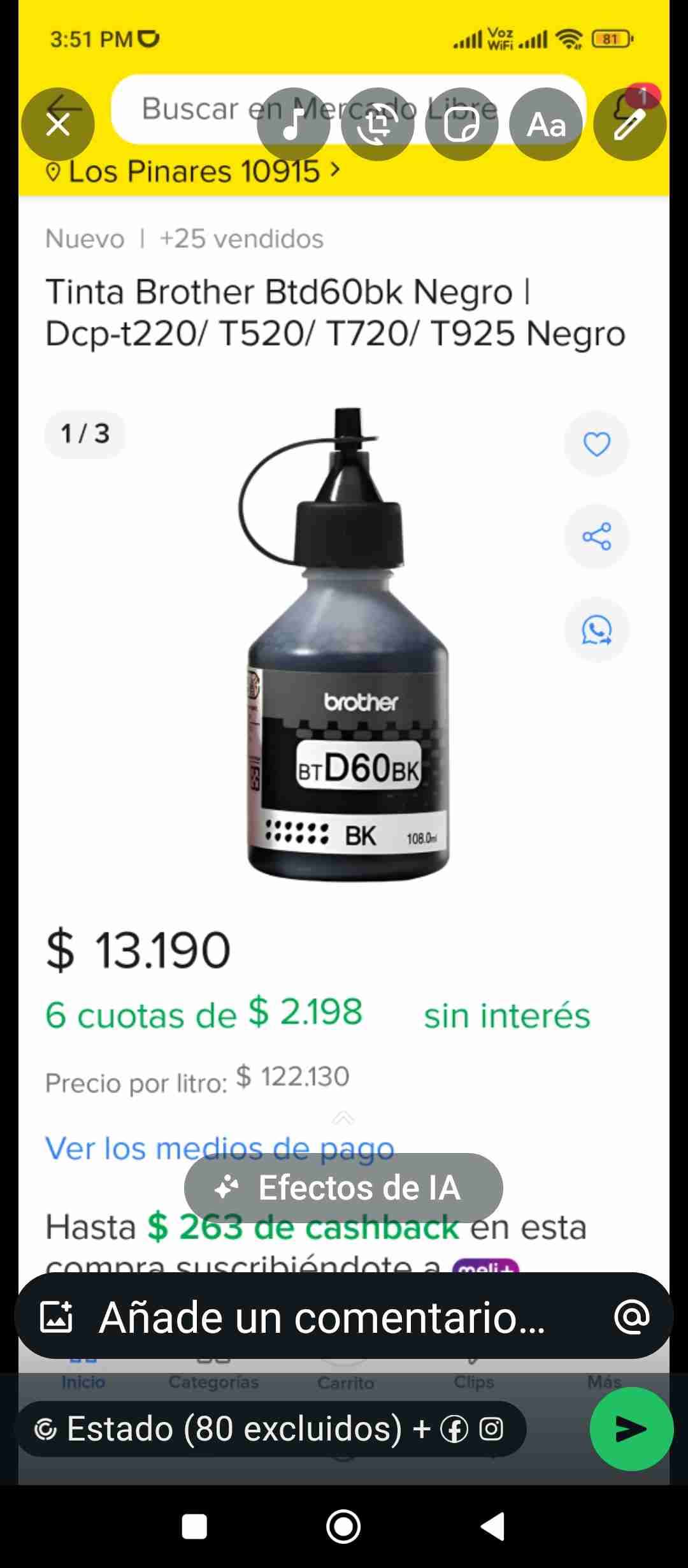 Tinta Brother BT D60BK negra - miniatura 2