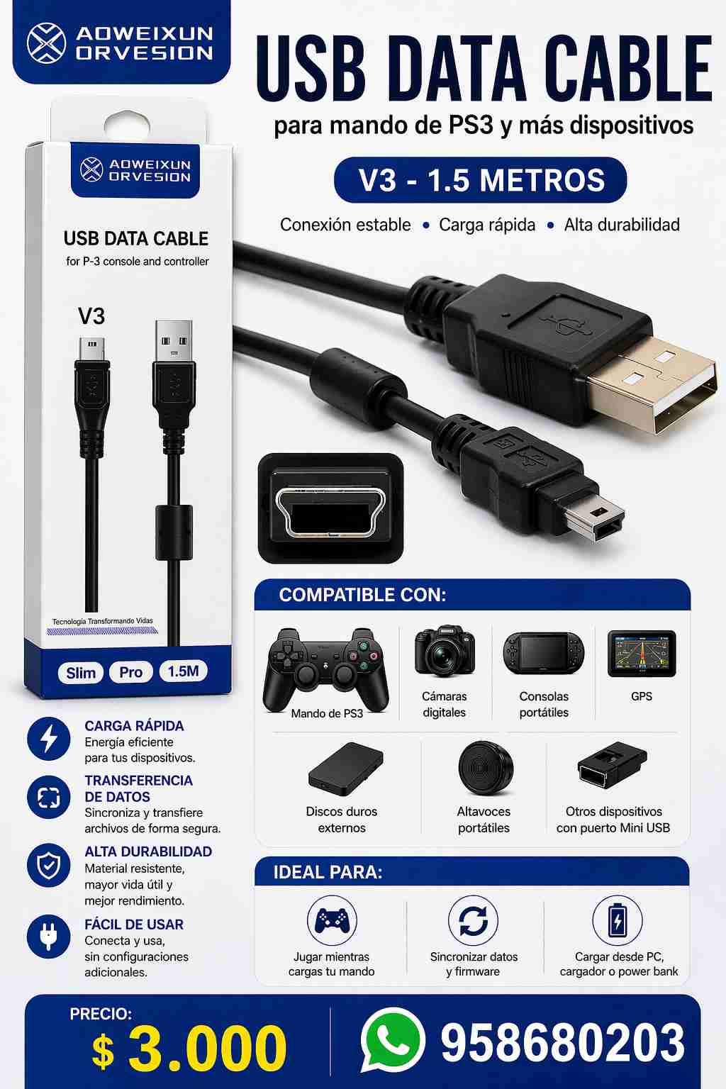 Cable USB 1.5m v3