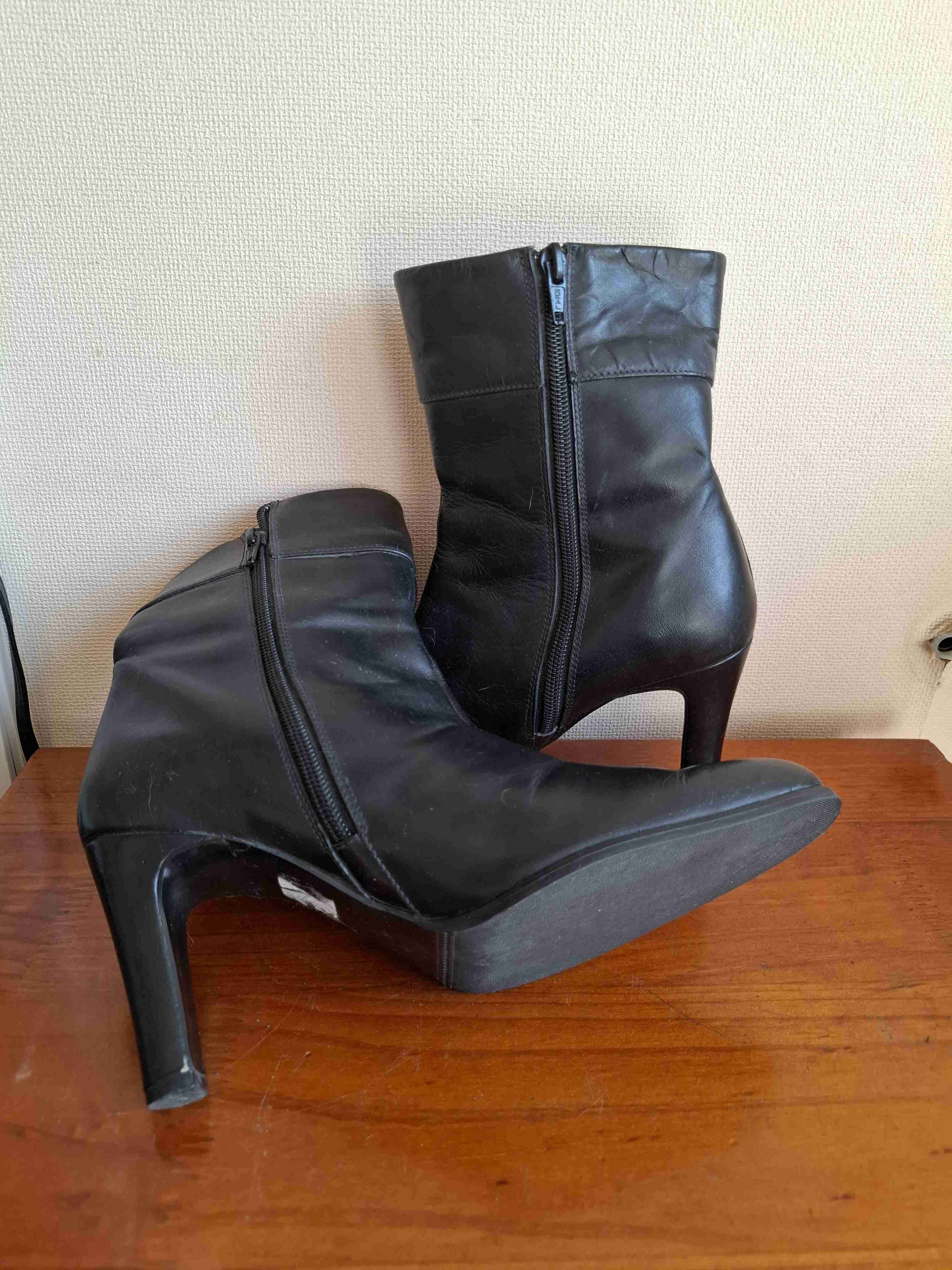 Botines de cuero negro con taco - miniatura 3