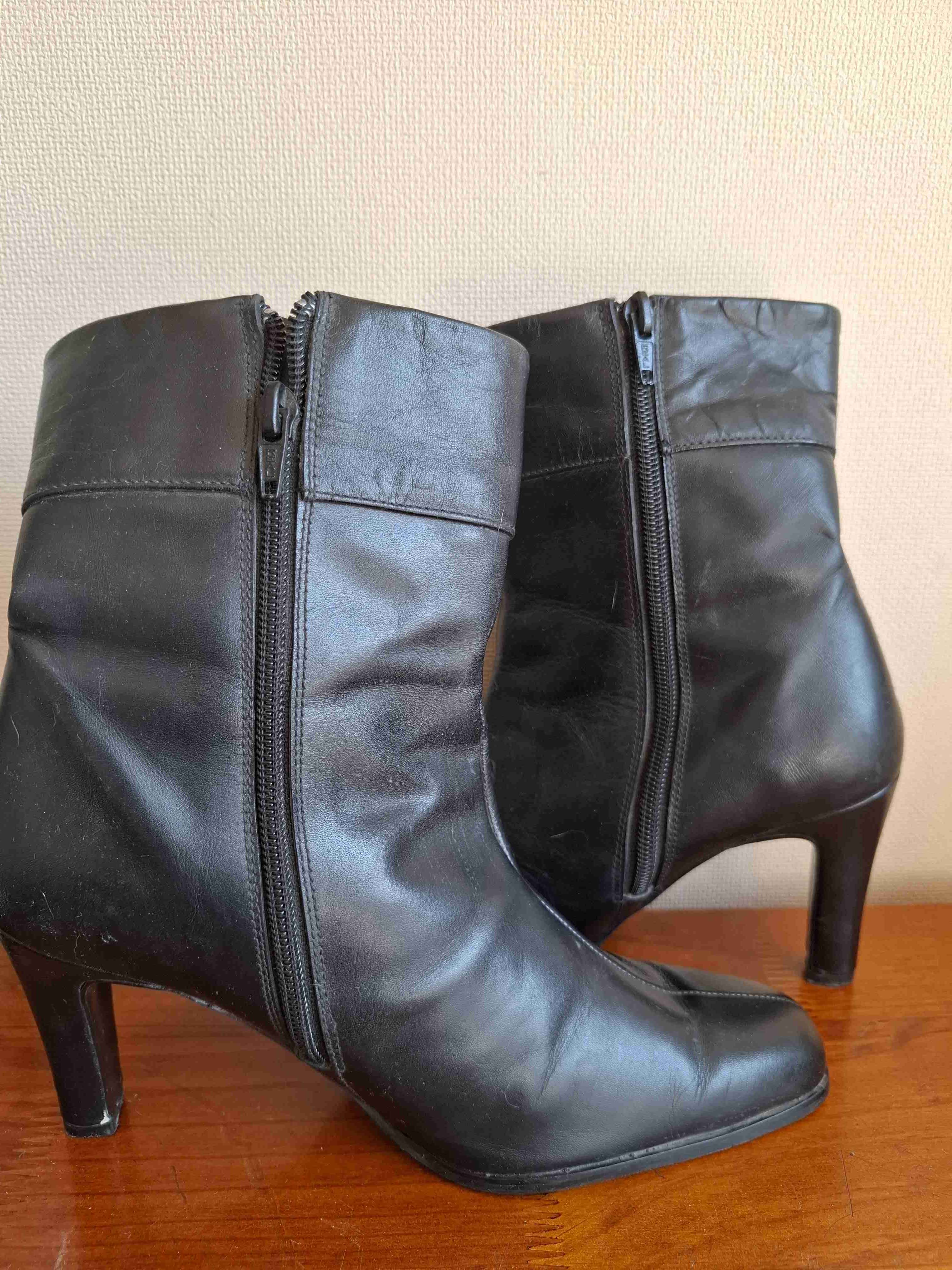 Botines de cuero negro con taco - miniatura 4