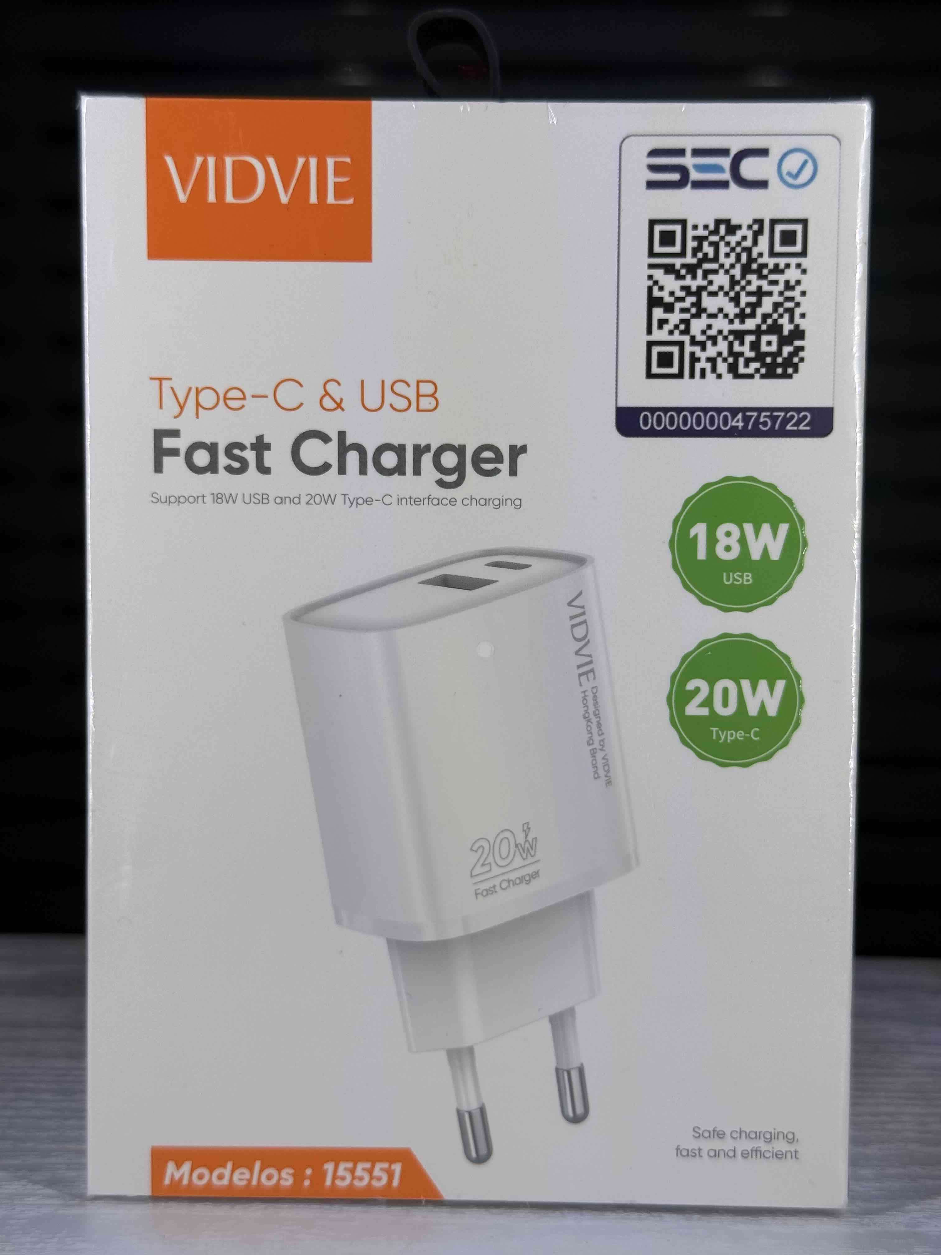 Cargador rápido Vidvie USB y Type-C - miniatura 1