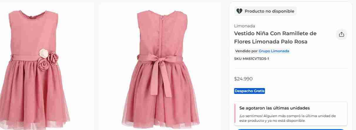 Vestido rosado infantil con flores - miniatura 2